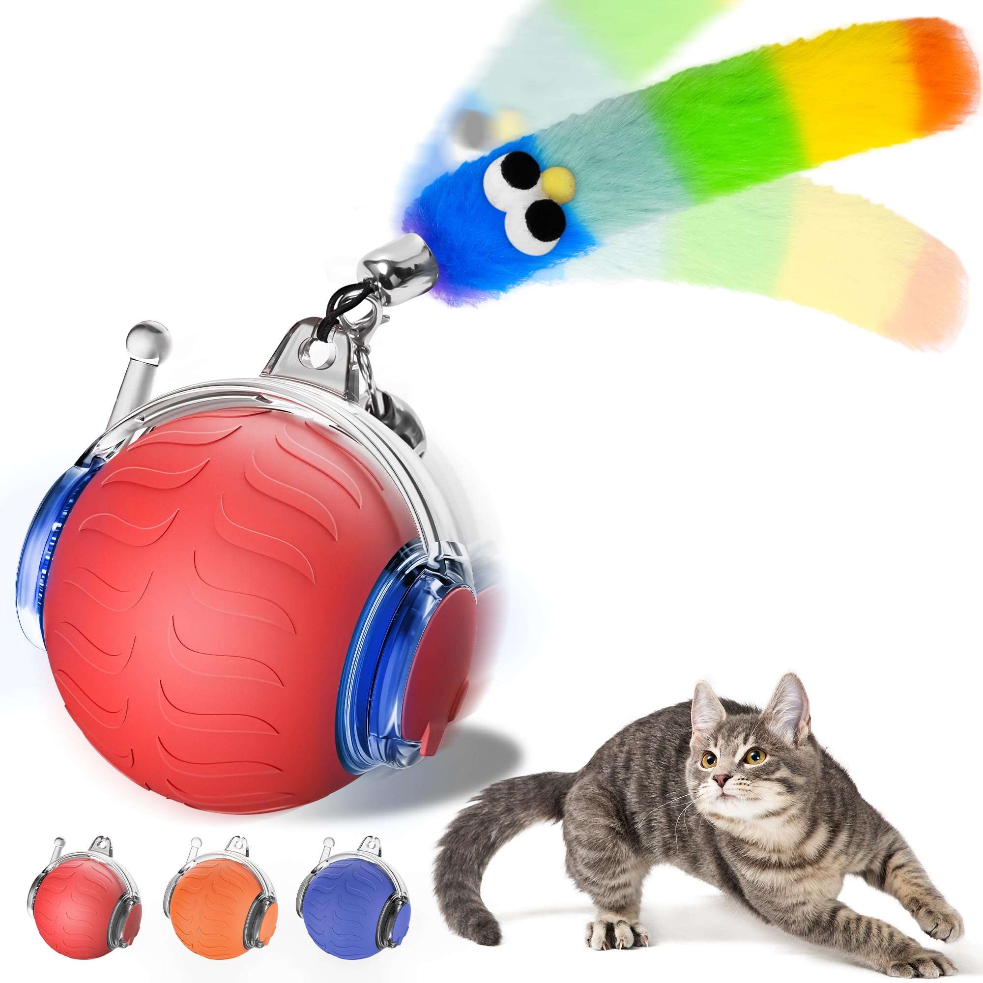 Upsky Interactive Cat Toy Ball For Indoor Cats, Automatic Moving Electric Rolling Cat Ball Toy, 3-Speed Modes Smart Kitten Toys 