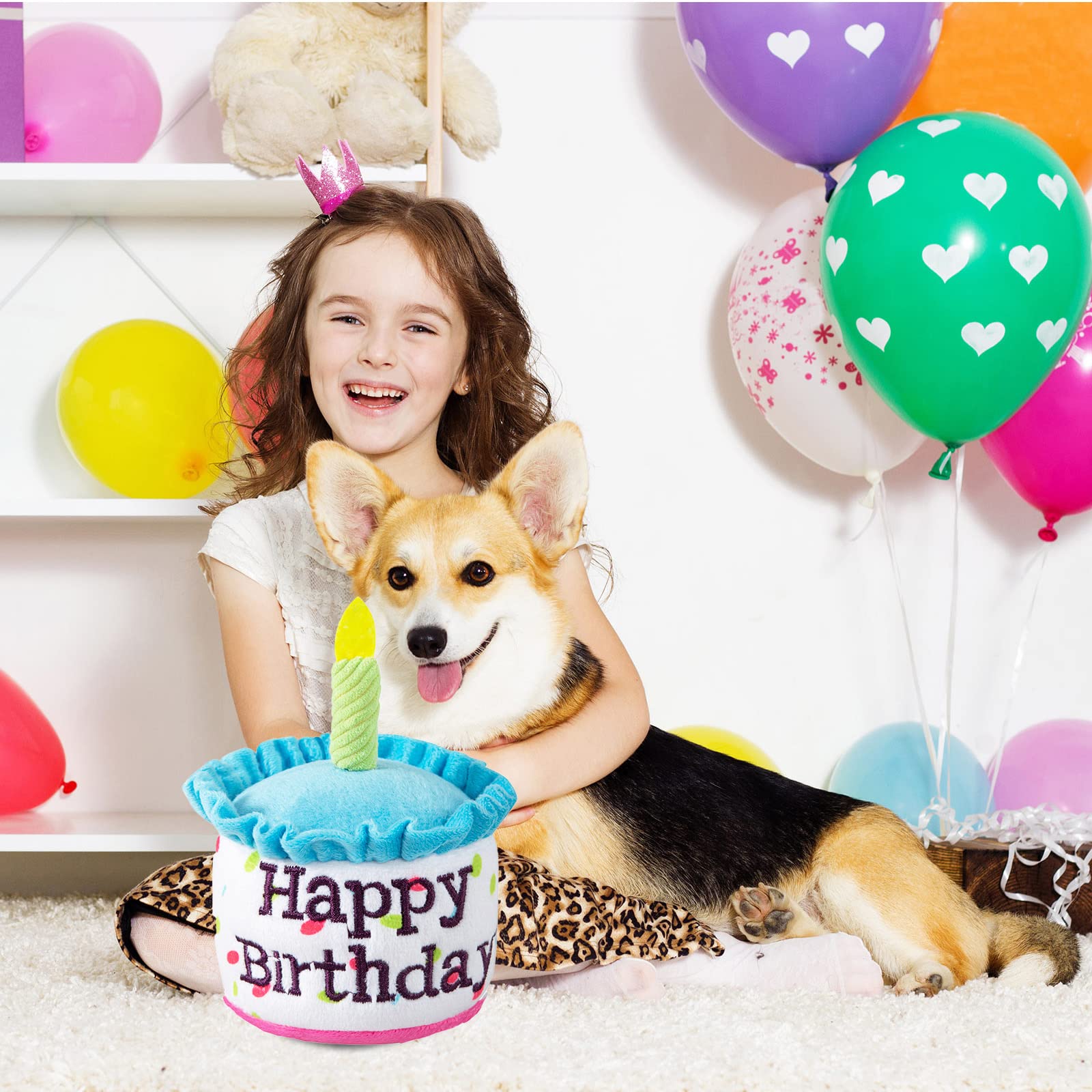 Ushang Pet Dog Birthday Cake Toy, Happy Birthday Cake Shaped Squeaky Dog Toys For Small & Medium Dogs Funny Dogs Gifts Plush Dog