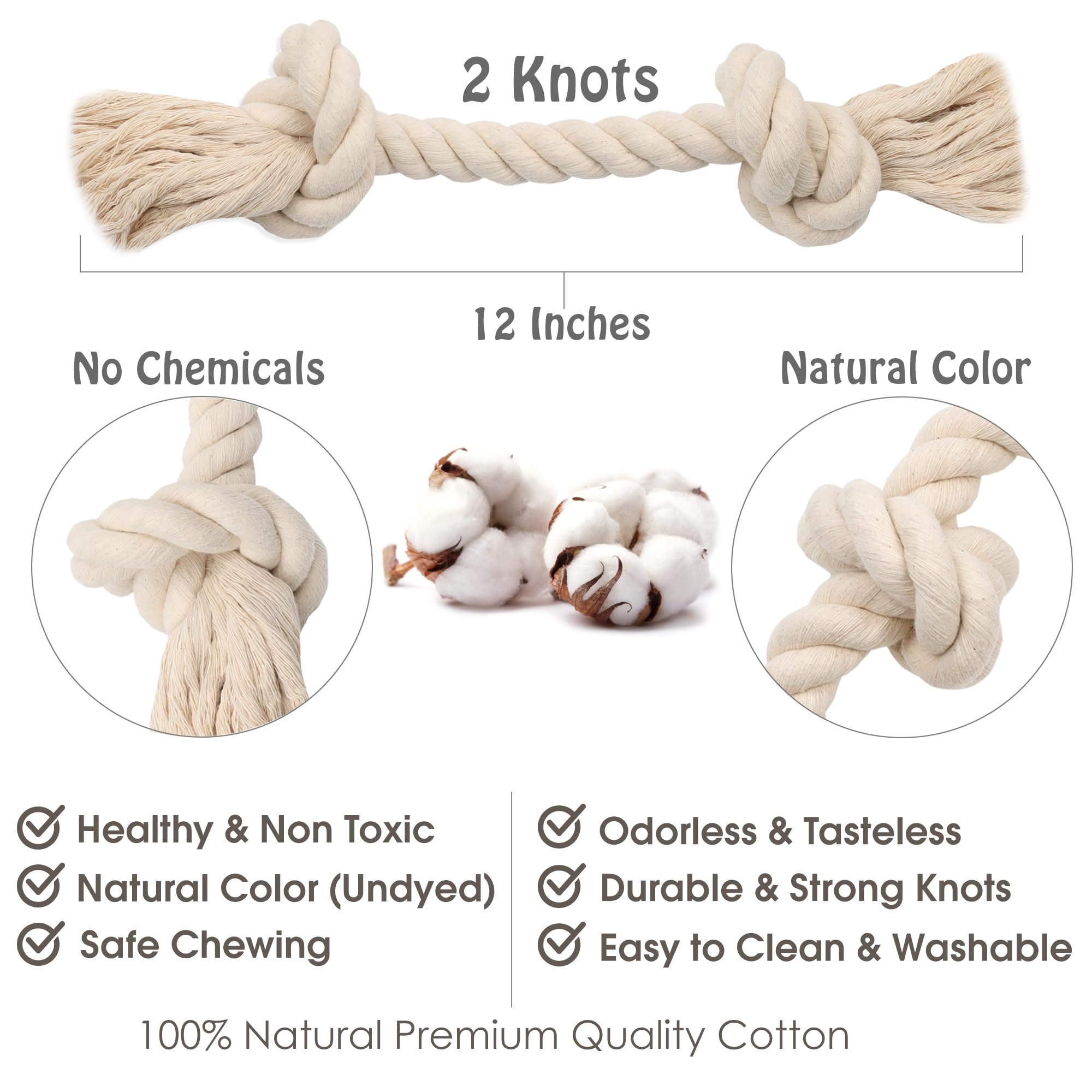 Barida Pet Supplies 100% Natural Cotton Rope Dog Toys, Premium White Cotton Dog Chew Toys, Puppy Chew Ropes For Teething, Tough