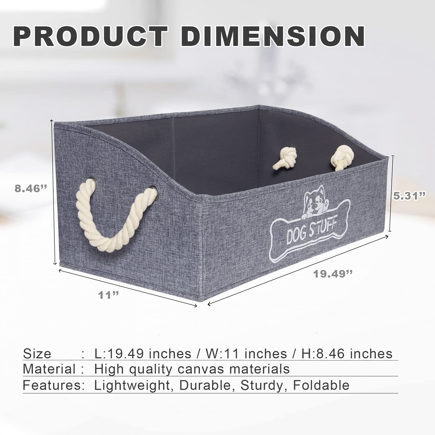 Vumdua Large Dog Toy Box - Trapezoid Dog Toy Bin with Handles, Collapsible Pet Supplies Storage Basket, Perfect for Organizing D