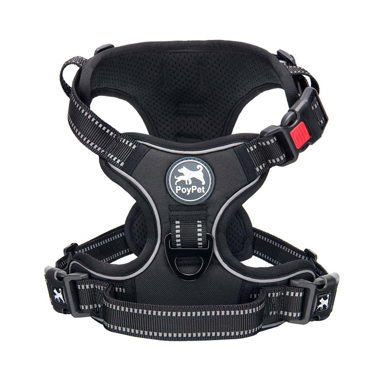 Poypet No Pull Dog Harness, No Choke Front Lead Dog Reflective Harness, Adjustable Soft Padded Pet Vest With Easy Control Handle