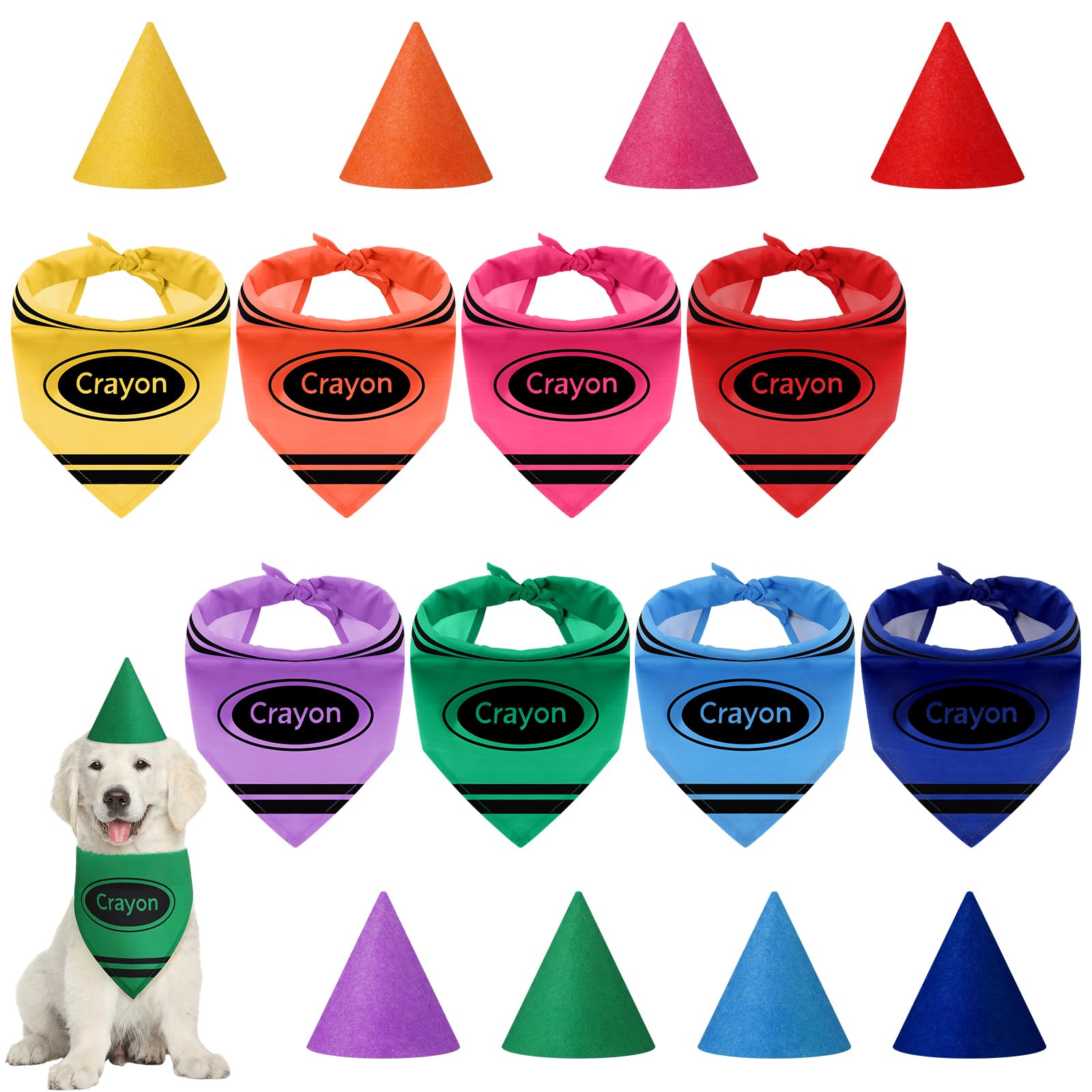 Huhumy 8 Set Halloween Dog Bandanas Costume Crayon Pet Bandana Hat Set Halloween Dog Costume Crayon Triangle Scarf Adjustable Ho