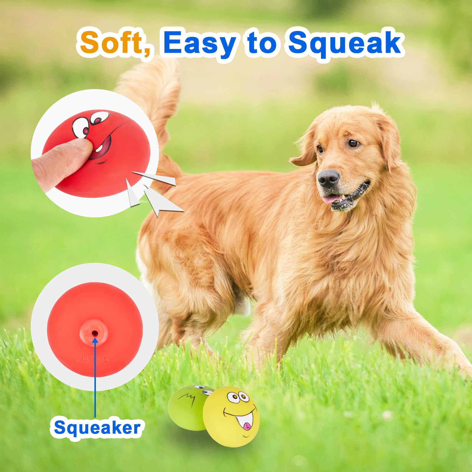 Gulucute Dog Squeaky Toys Fun Emoji Latex Squeaky Dog Balls Large Size Chewing Rubber Soft Interactive Fetch Play Balls For Big
