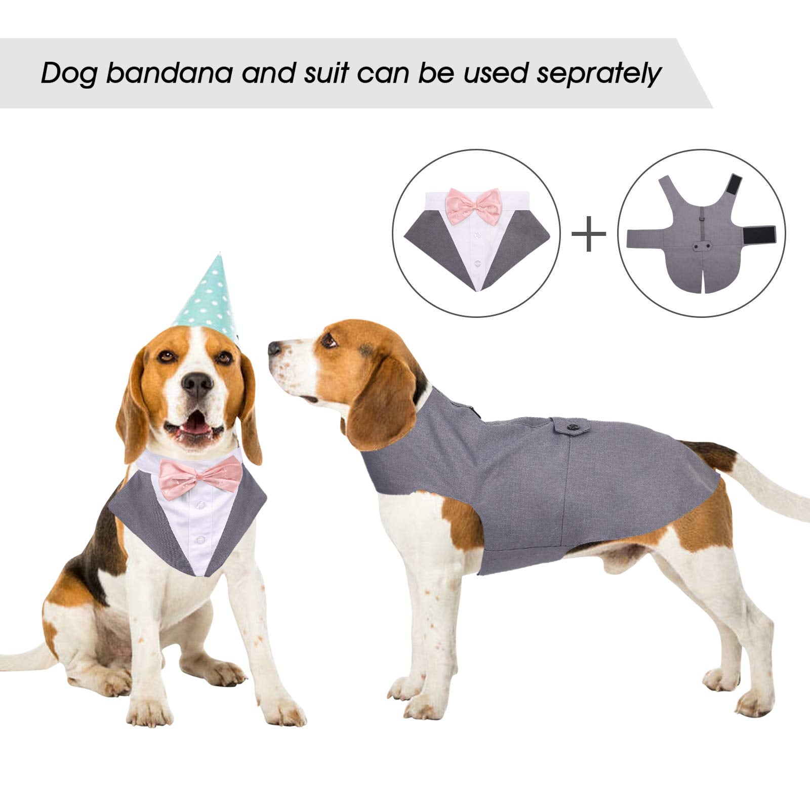 Kuoser Dog Tuxedo Dog Suit And Bandana Set, Dogs Tuxedo Wedding Party Suit, Dog Prince Wedding Bow Tie Shirt Formal Dog Wedding Attire For Large And Medium Dogs Golden Retriever Samo Bulldogs
