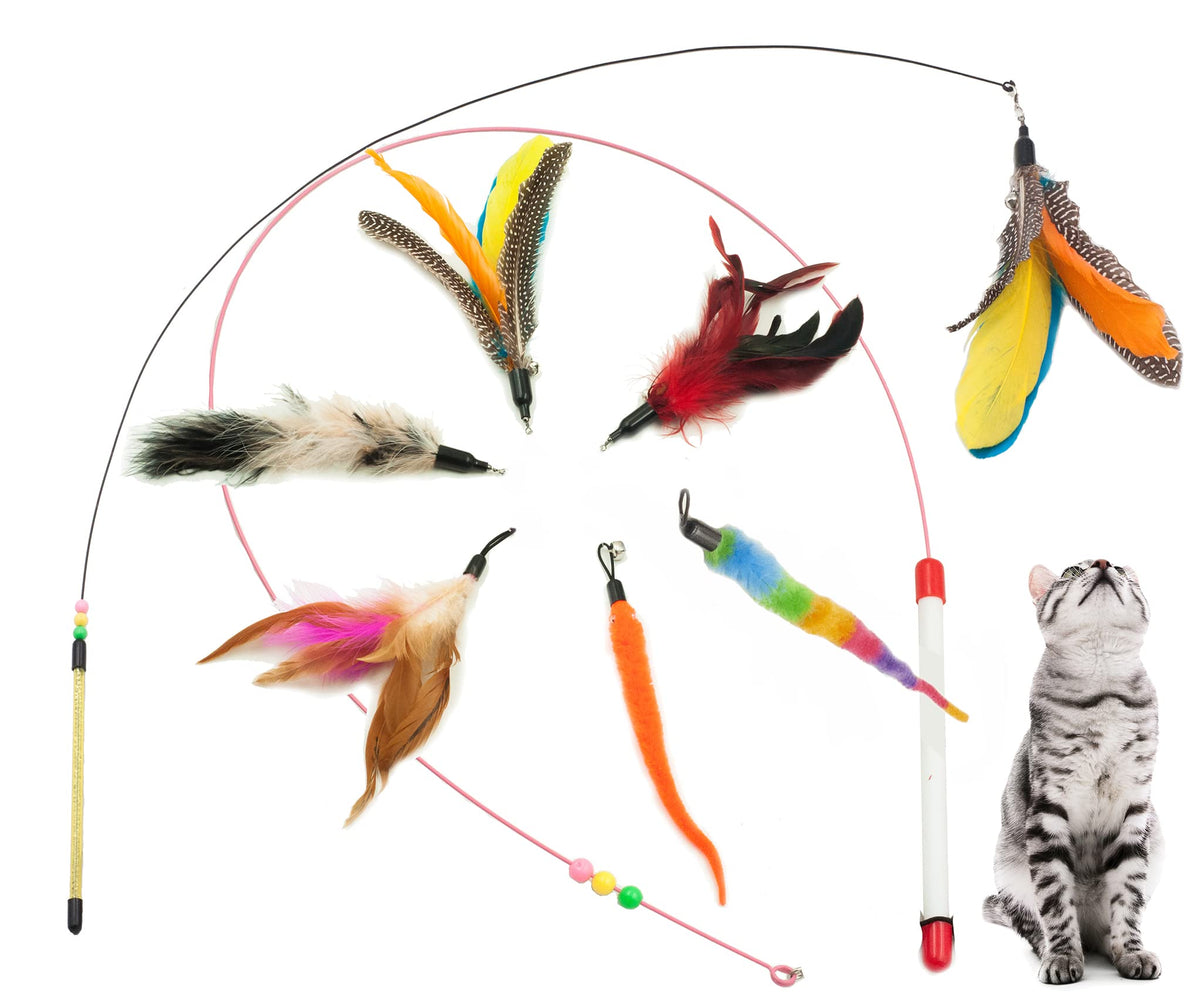 Fashion'S Talk Feather Wire Wands Kitten Toys Worm Teaser Wand Cat Toy With Replacement Pack