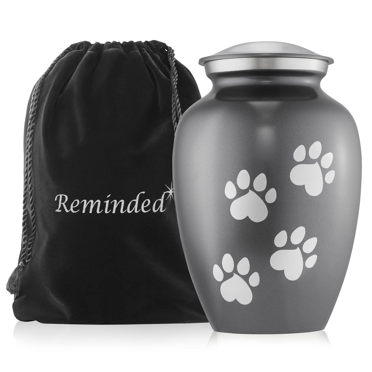 Reminded Pet Cremation Urns For Dog And Cat Ashes, Memorial Paw Print Urn - Large Up To 110 Pounds Gray