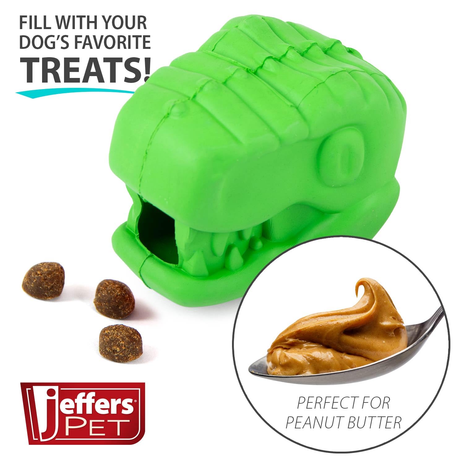 Jeffers Pet Natural Rubber Dog Chew Toy - T-rex Shape, Large - Treat Dispensing, Vanilla Scent, Durable, Non-Toxic, Dishwasher S