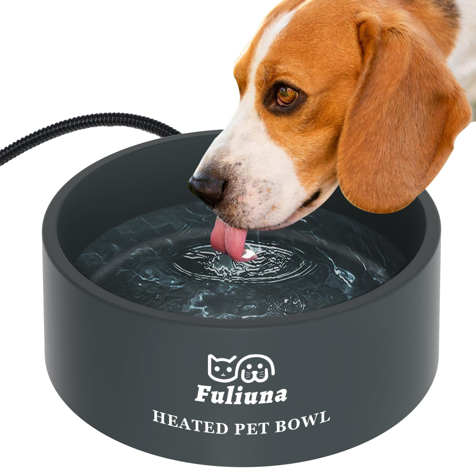 Fuliuna Large Heated Water Bowl, Outdoor Heated Dog Bowl with Chew Resistant Power Cord, Thermal Bowl Provide Drinkable Water in Winter, Heated Pet Bowl for Cat Rabbit Chicken Duck Squirrel 0.85 Gal -Like New