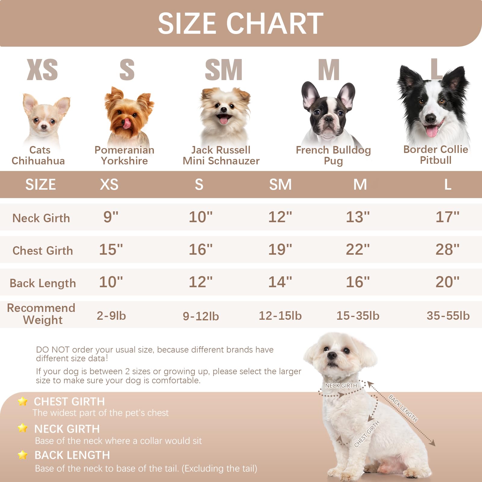 Bingpet Turtle Neck Dog Sweater - Brown Bone Pattern - Puppy Winter Warm Cloth For Small Medium Large Dogs