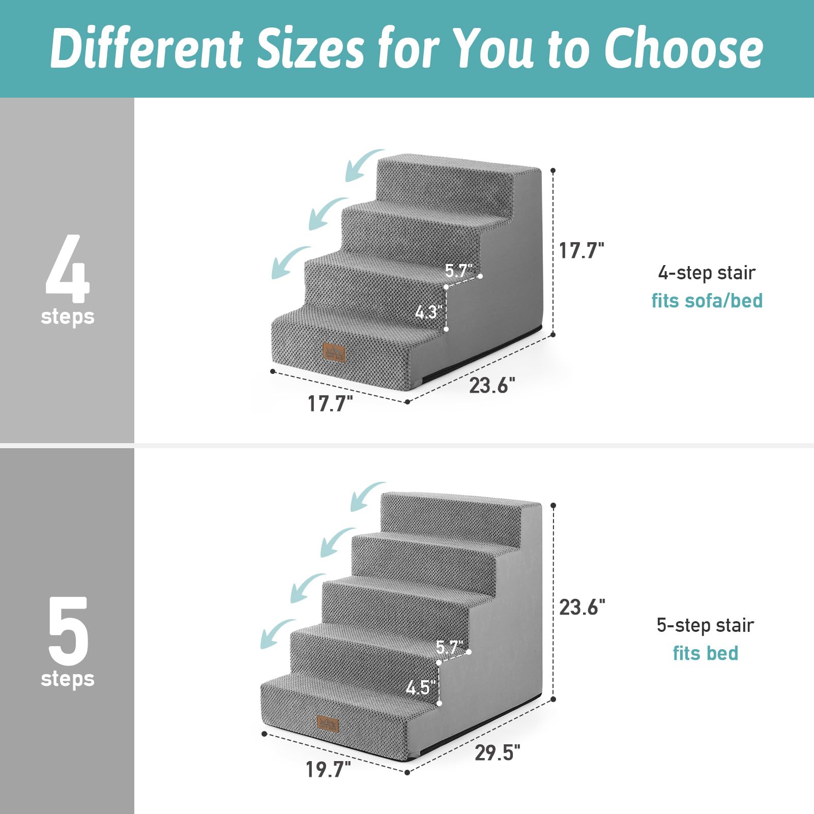 Cozy Kiss Dog Stairs For Small Dogs, 5 Tier Wider Pet Stairs For High Beds, 23.6'' H Non-Slip Dog Steps For Old Cats, Puppies, S