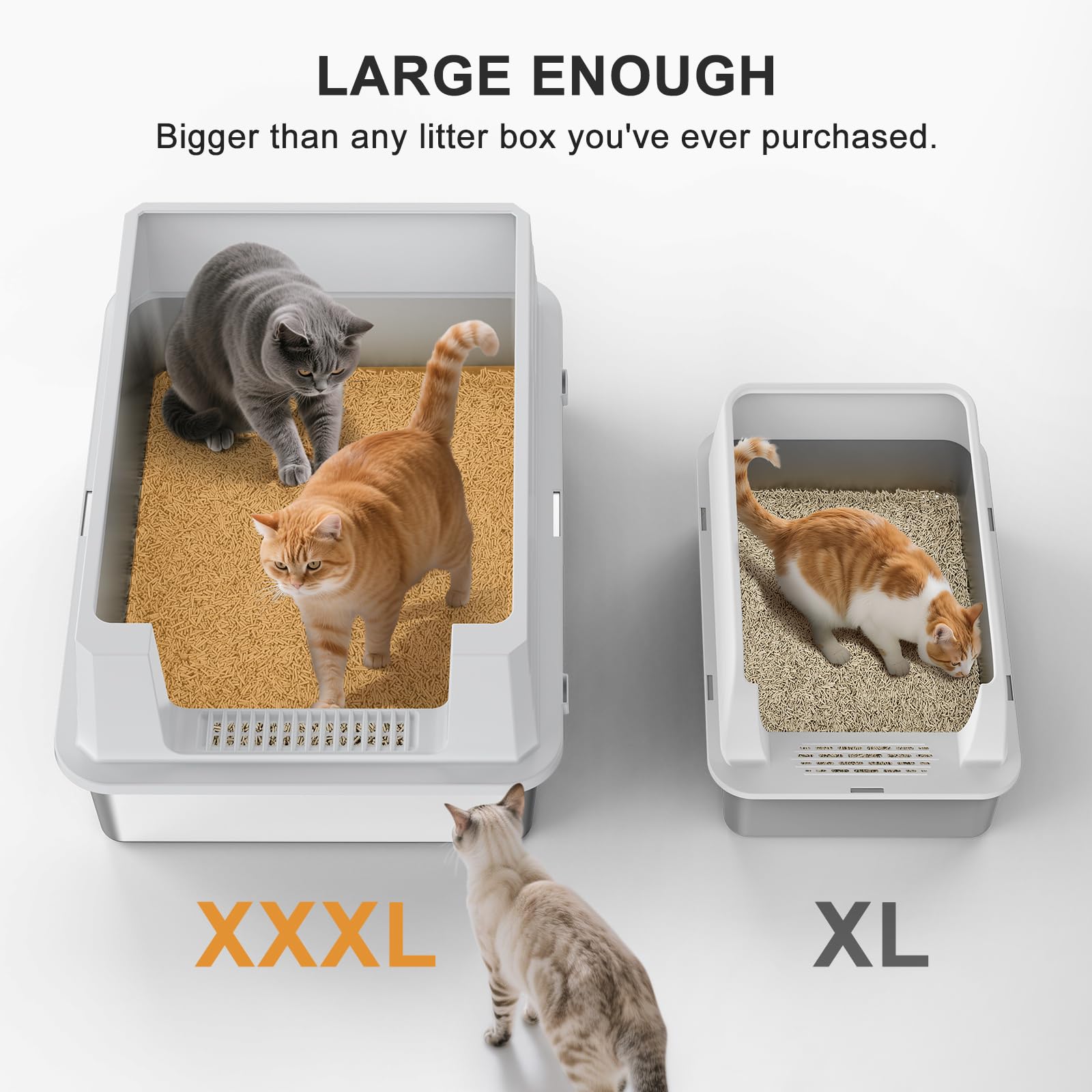 XXXL Stainless Steel Litter Box | Extra Large Enclosed Cat Litter Boxs with Lid for Big Cats & Multi-cat | High Sided, Anti-Urin