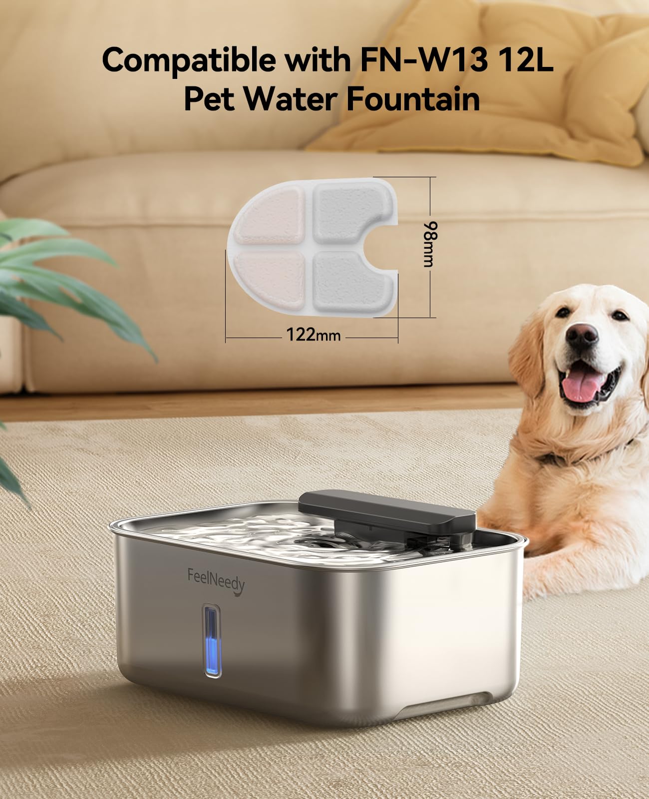 Feelneedy 6 Packs Dog Water Fountain Filters & 6 Packs Pump Filters Sponges Replacement, Pet Water Fountain Filter For 3Gal/12L