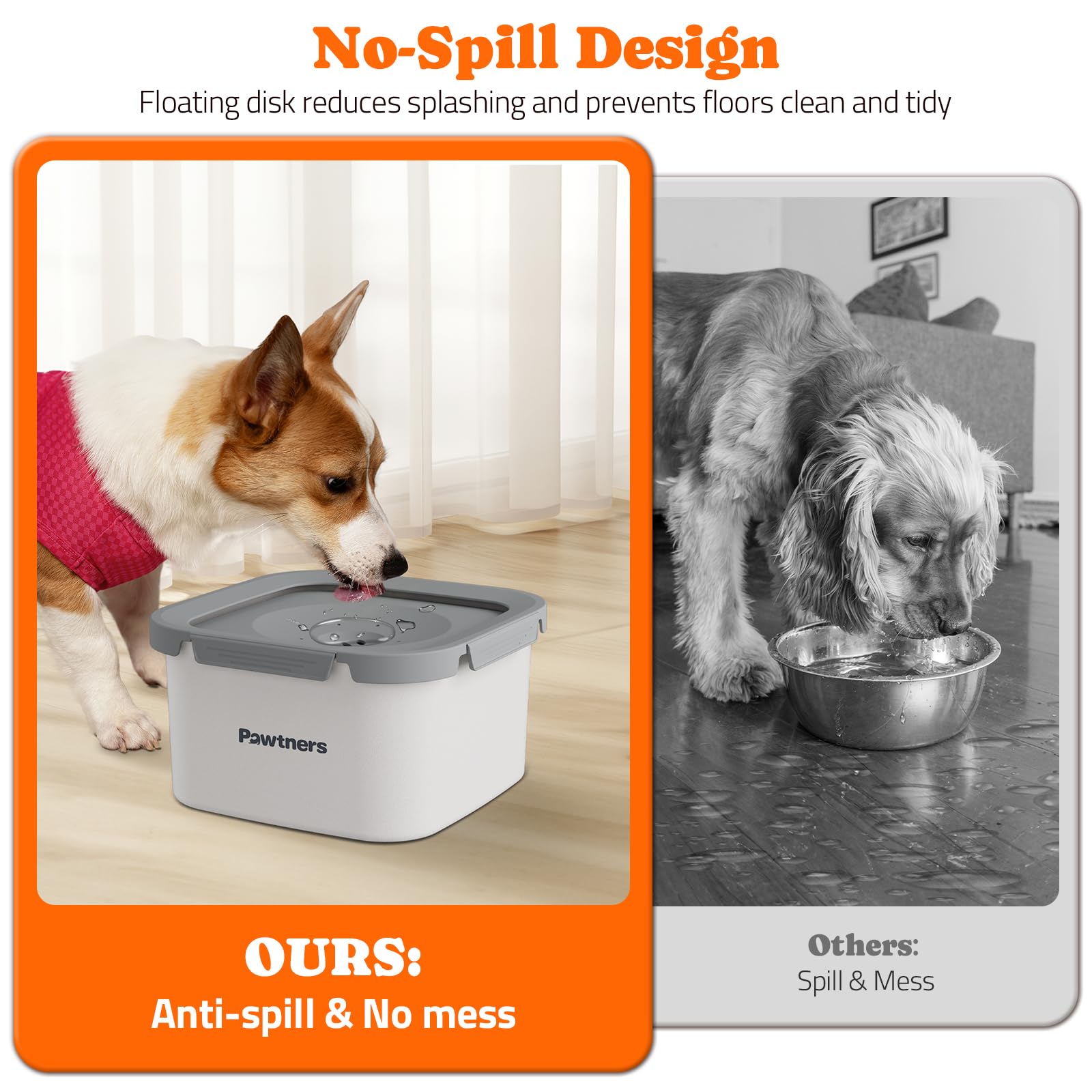 Dog Water Bowl No Spill, 4.5L Stainless Steel Dog Floating Bowl, Slow Water Bowl For Dog With Filter, Non-Slip Base, No Splash W