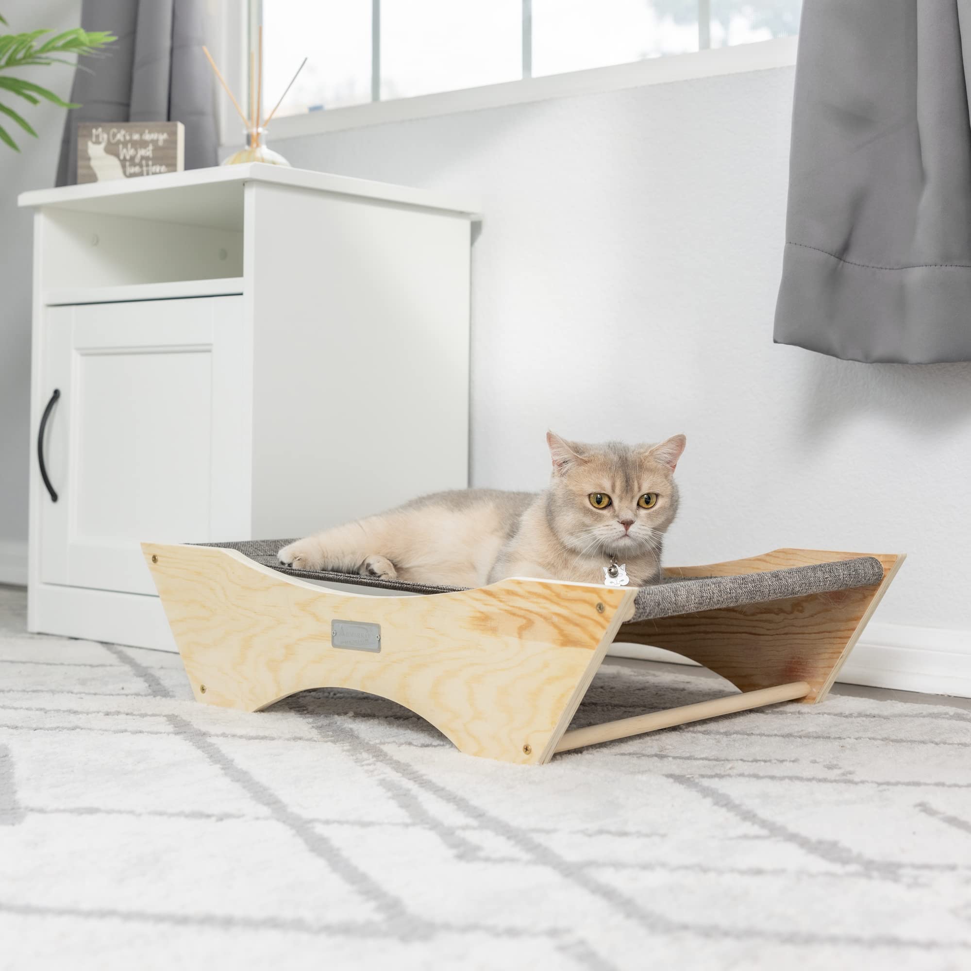 Armarkat Elevated Cozy Pet Hammock for Cats Scratch Resting Sleepy Bed, Natural Beige and Gray, 23.2&quot; L x 5.9&quot; W x 17.3&quot; Th