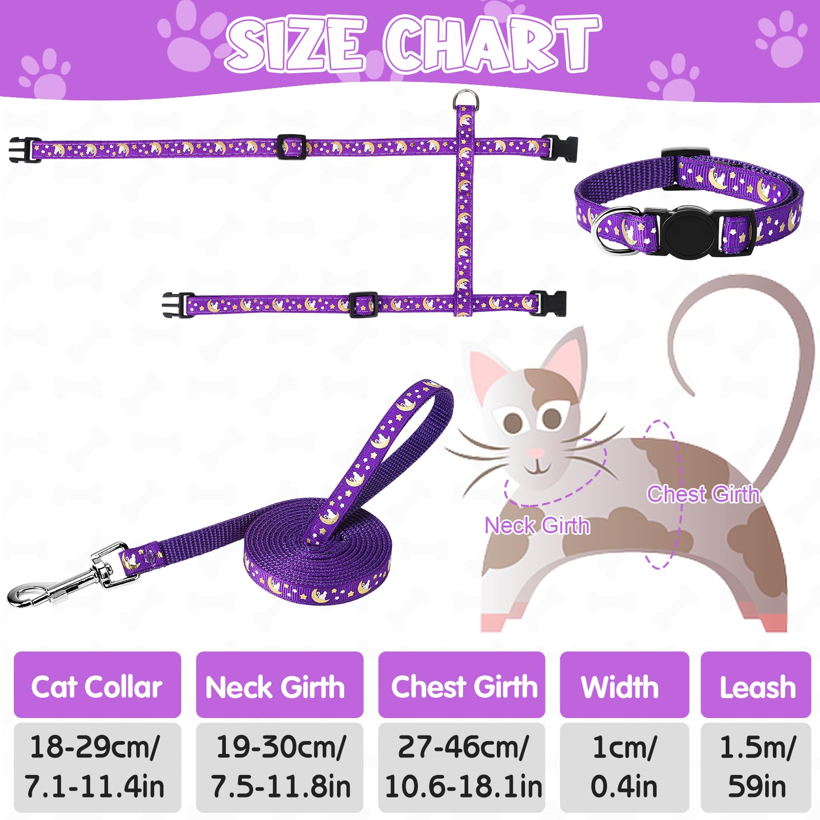 Guiqulai 2 Pack Cat Harness And Leash With Collar Set, Escape Proof Cat Harness Adjustable Kitten Harness Glow In The Dark For S