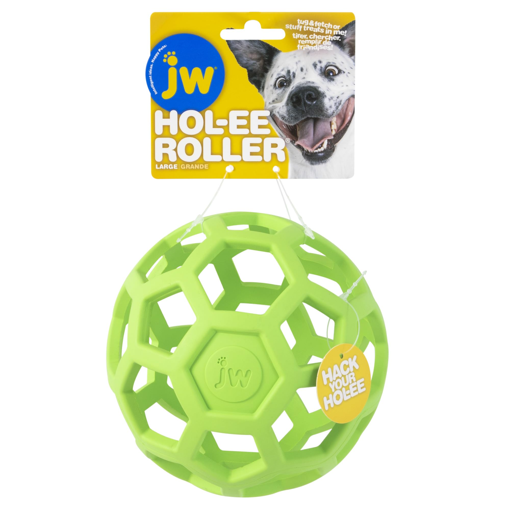 JW Pet Hol-ee Roller Dog Toy Puzzle Ball, Natural Rubber, Large (5.5 Inch Diameter), Colors May Vary