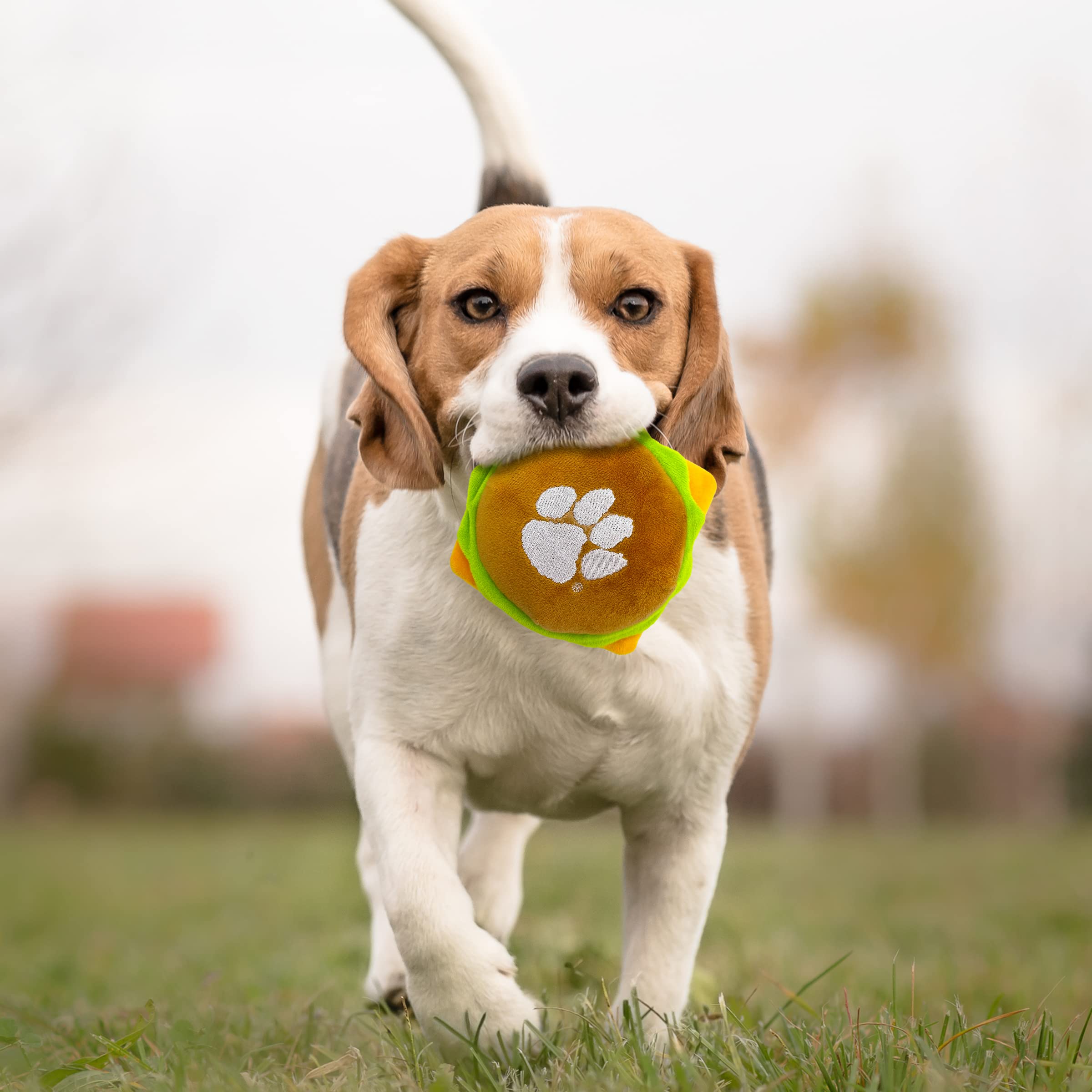 Pets First Ncaa Clemson Tigers Cheeseburger Plush Dog & Cat Squeak Toy- Cutest Stadium Hamburger Snack Plush Toy For Dogs & Cats