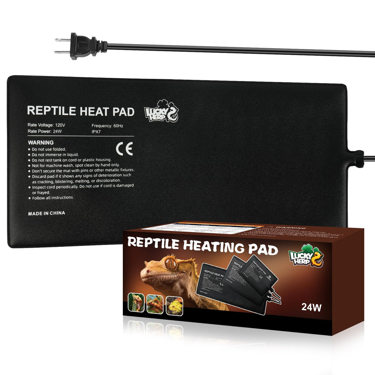 Lucky Herp Reptile Heat Pad 8X18 Inch 24W Under Tank Terrarium Heating Mat, Reptile Heat Mat, Reptile Heating Pad For Turtle, Li