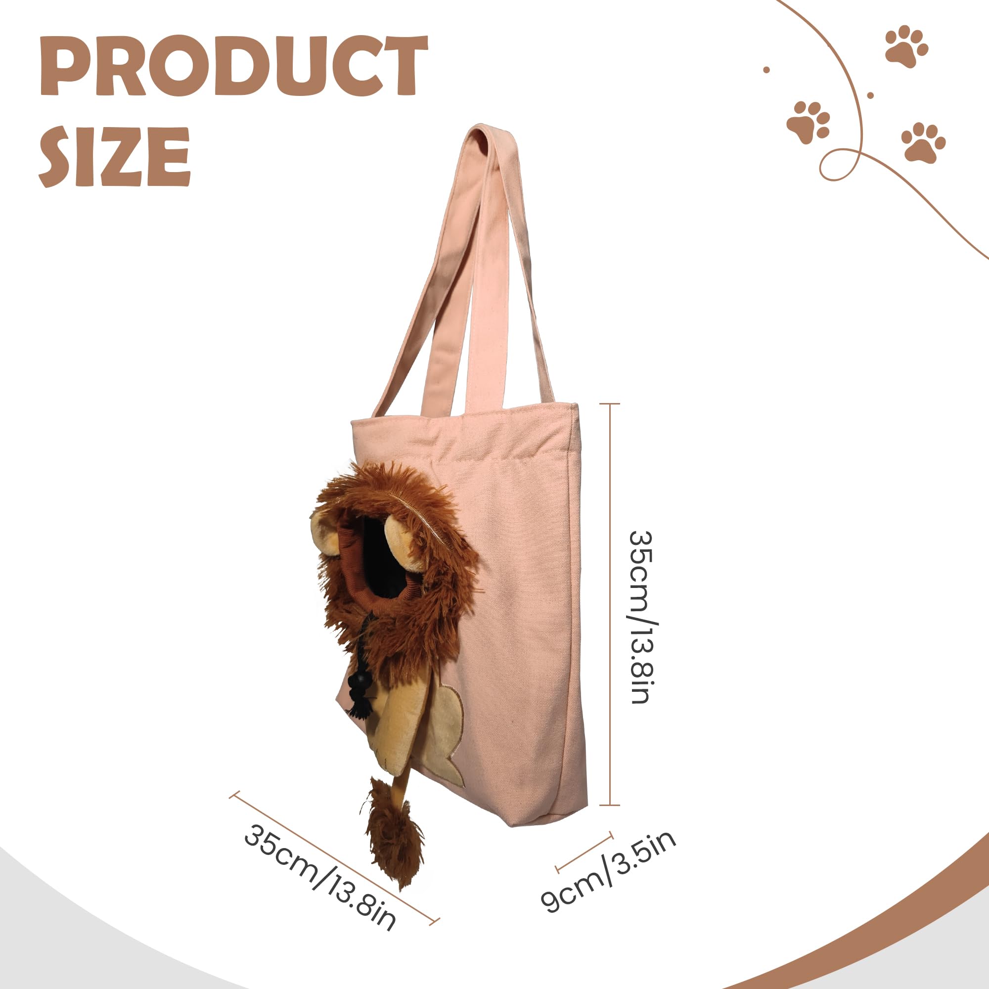 Pet Canvas Shoulder Carrying Bag, Cute Lion Shaped Cat Carrier, M Size Portable Kitten & Puppy Tote, Cozy Carriers For Small Dog