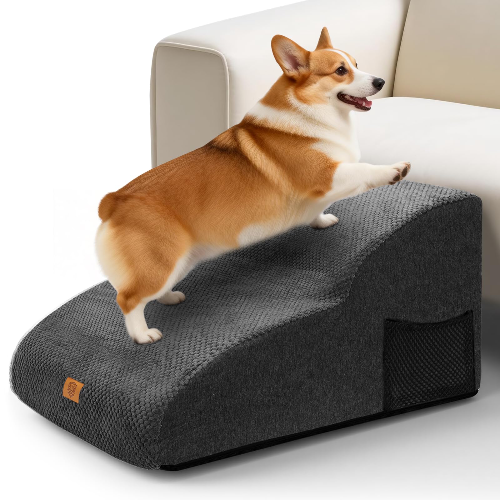 MASTERTOP Dog Steps for Bed, 2Step Extended Dogs Ramp with Washable Cover, High Density Foam Dog Steps for Sofa, NonSlip Dogs 