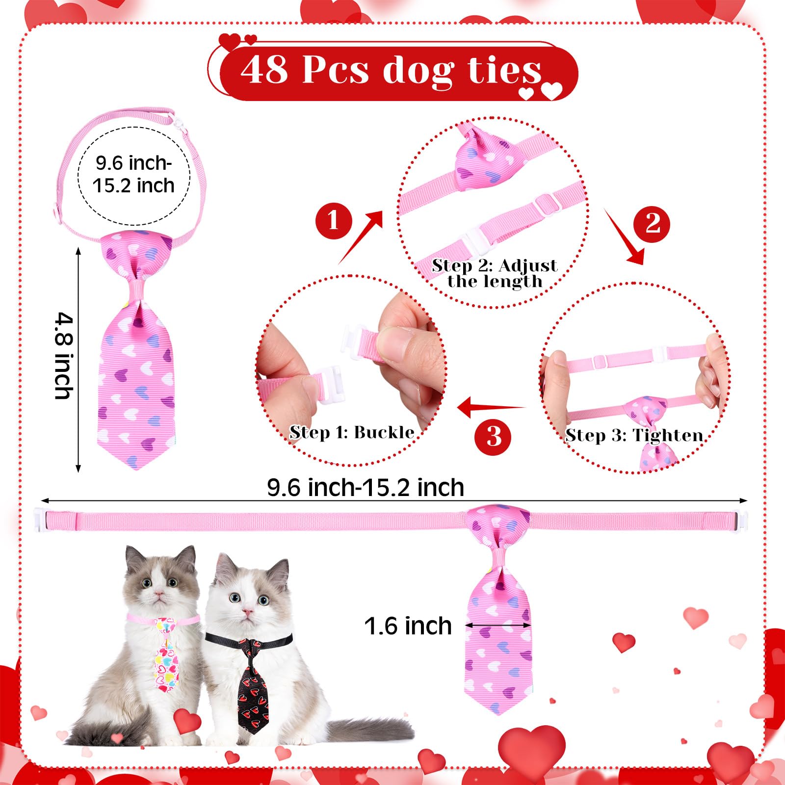 Reginary 108 Pcs Valentine'S Day Dog Bandanas Bulk Dog Neck Ties Set Adjustable Washable Pet Triangle Red Pink Heart Medium Smal