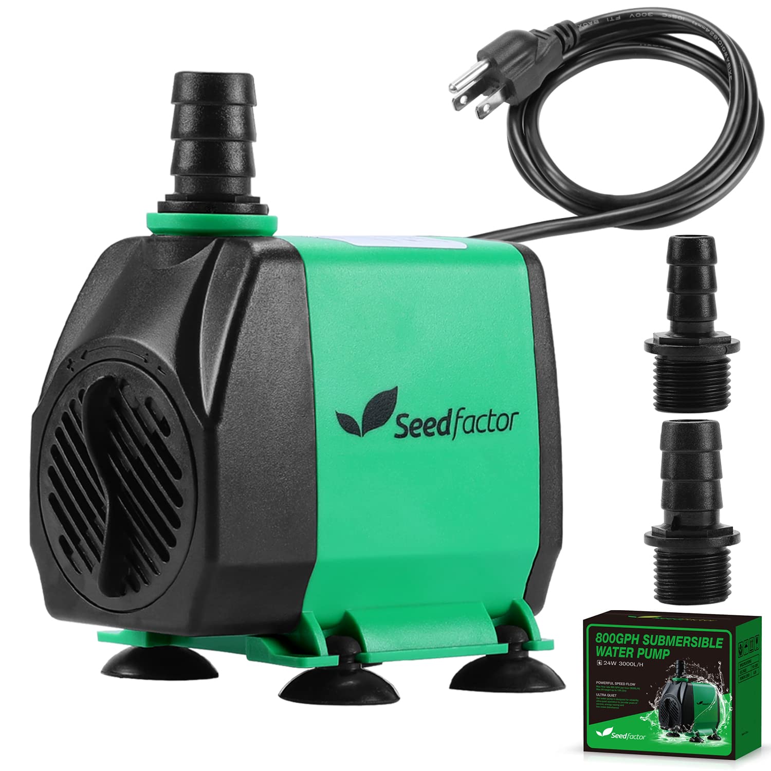 Seedfactor 800GPH Aquarium Pump (3000L/H, 24W), Ultra Quiet Water Pump with 10ft. High Lift, Fountain Pump with 6.5ft. Power Cor