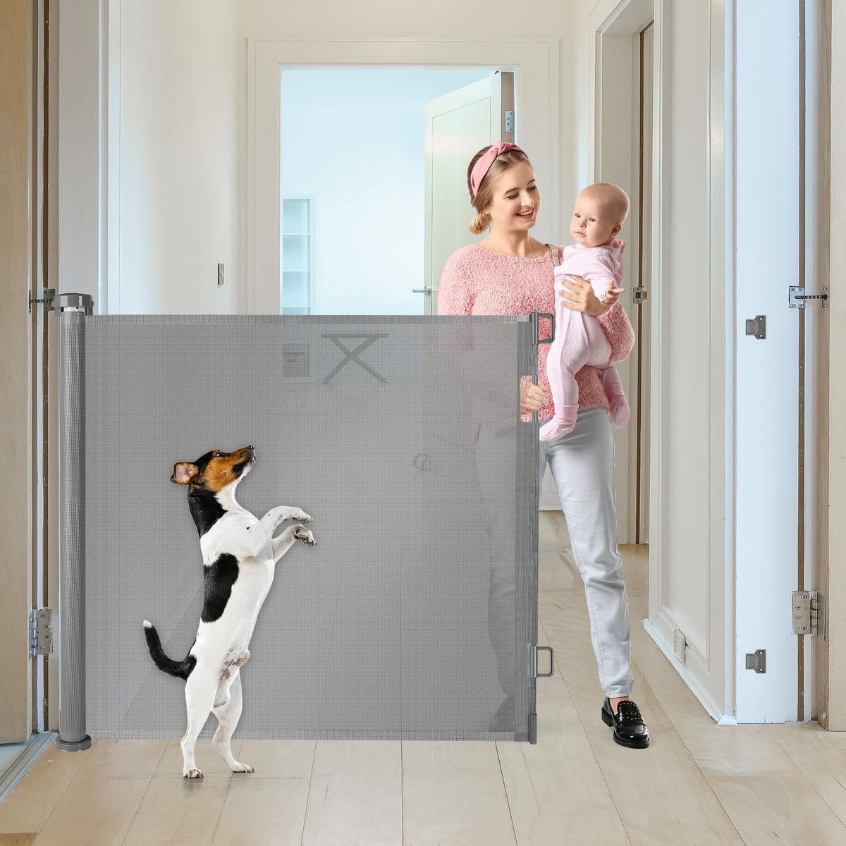 42'' Tall X 75'' Wide Retractable Dog Gate Extra Tall Pet Gate Tall Pet Gates for Doorways Tall Retractable Baby Gate Tall Outdo