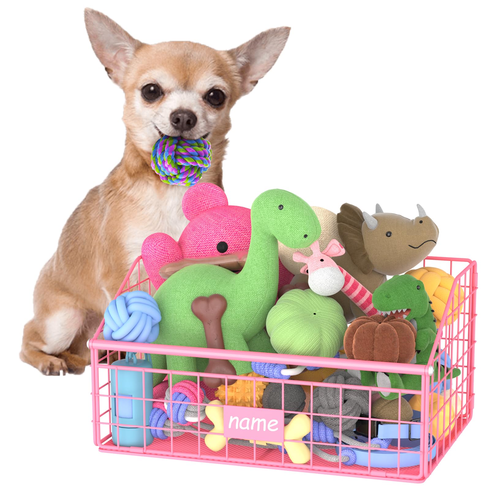 Kaiferty Indestructible Dog Toy basket, Small Toy Box for Dogs, Pet Toy Bin Dog Metal Basket for Toys, Toy Storage Organizer,Dog