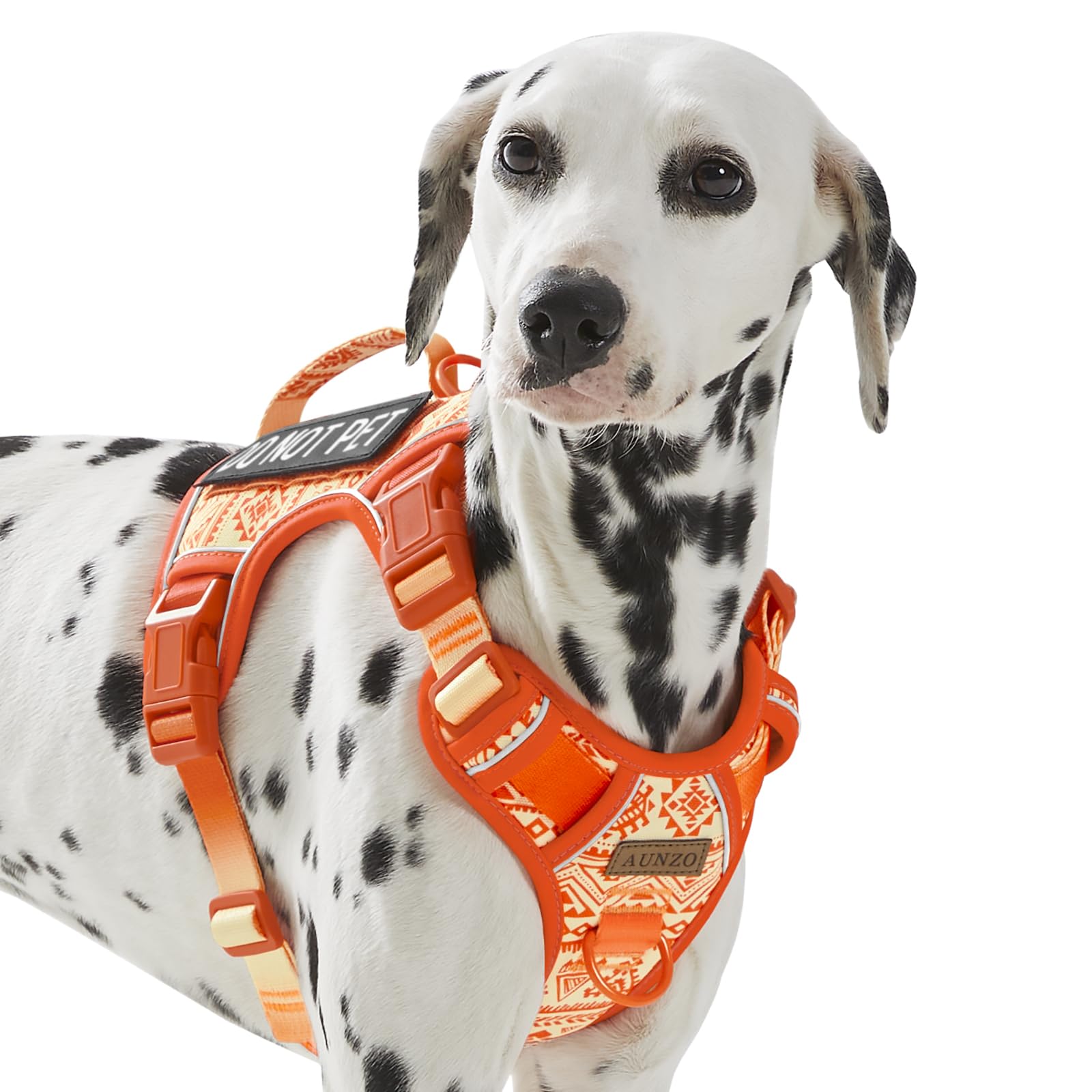 Orange Tactical Dog Harness With Ethnic Pattern For Big Dog, Like English Bulldog Doberman Husky Rottweiler Labrador, Easy To Pu