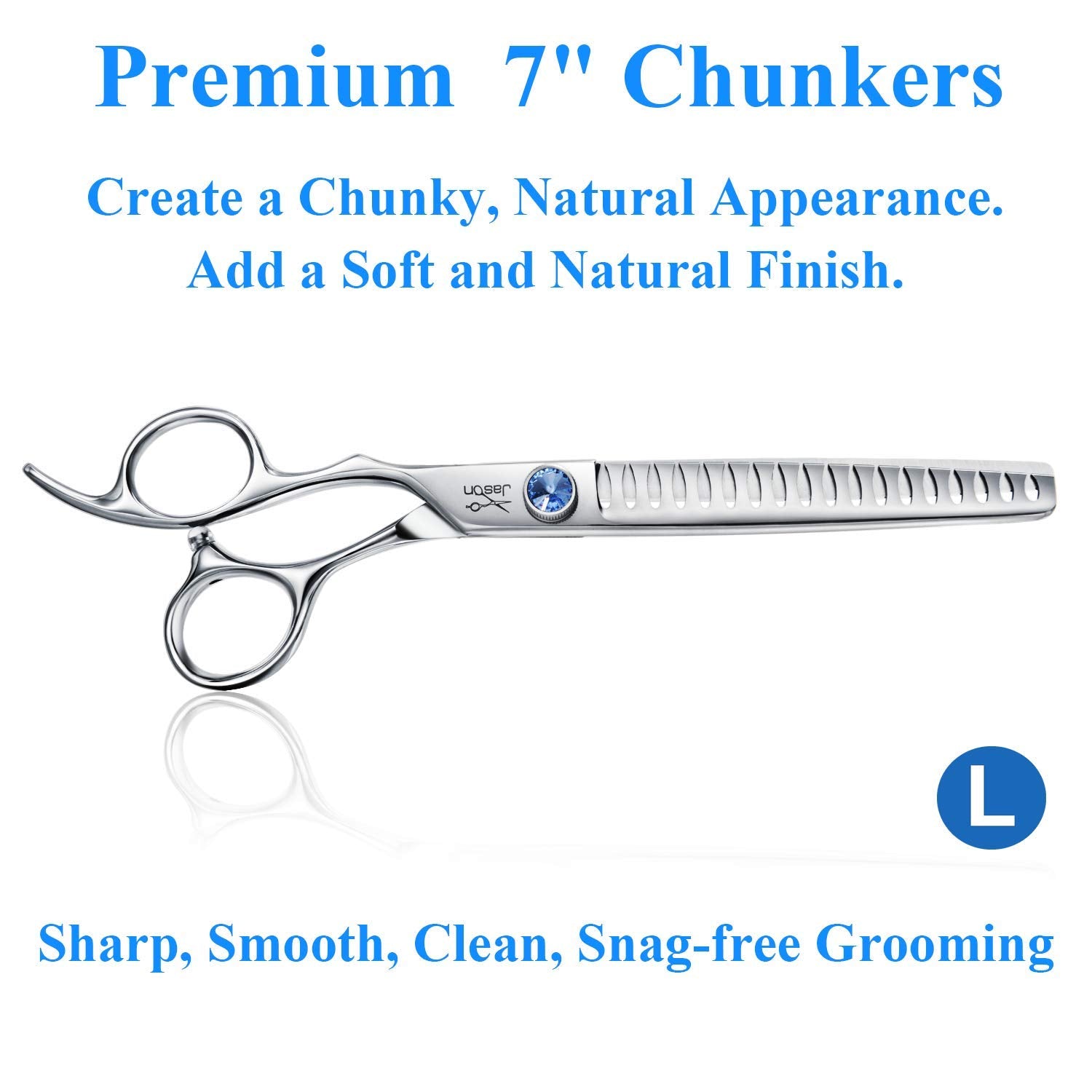 Jason Left Handed 7' 18-Tooth Texturising Dog Grooming Chunkers Scissor, Ergonomic Cats Grooming Shears Pets Trimming Kit With Offset Handle, Sharp, Comfortable Shear