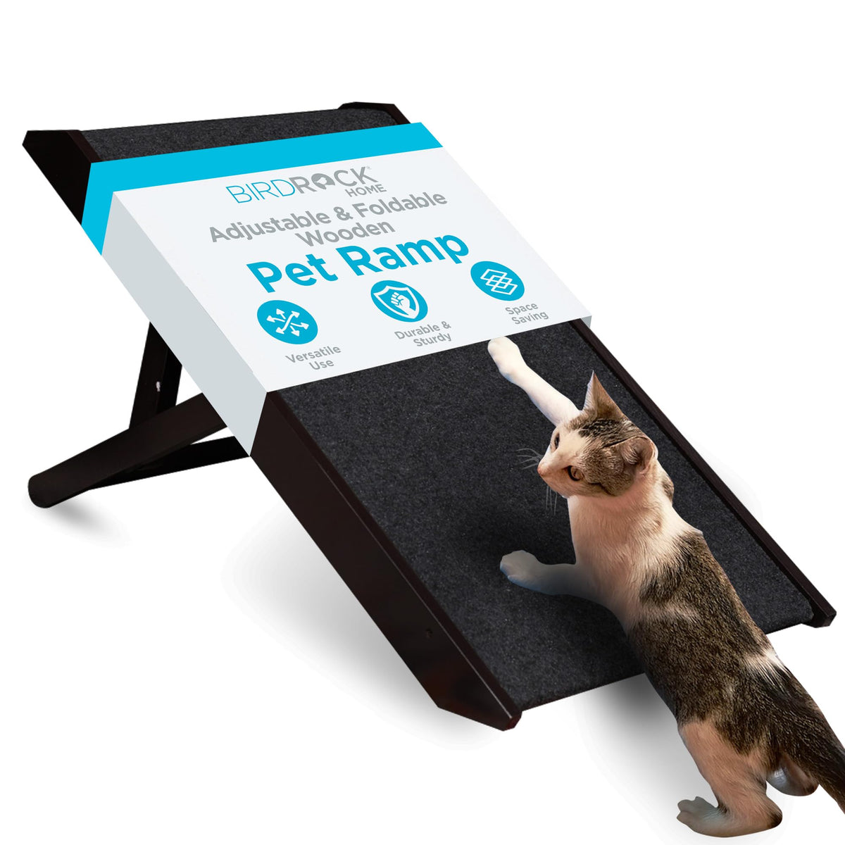 Birdrock Home Adjustable Pet Ramp For Small Dogs, Cats, Puppies - Foldable Wooden Dog Ramp For Couch, Bed, Car - Indoor Or Outdo
