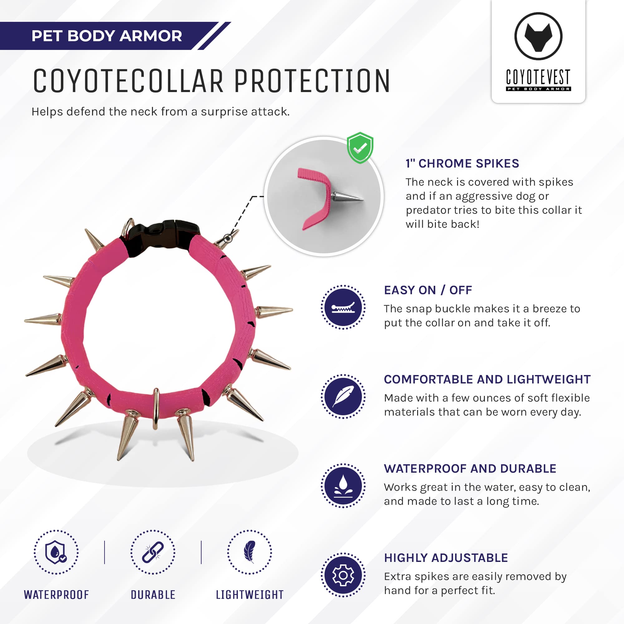 Coyotecollar Spiked Dog Collar - Pink Medium Spike Collar For Dogs | Adjustable Spiked Collar, Studded Dog Spike Collar, And Coy