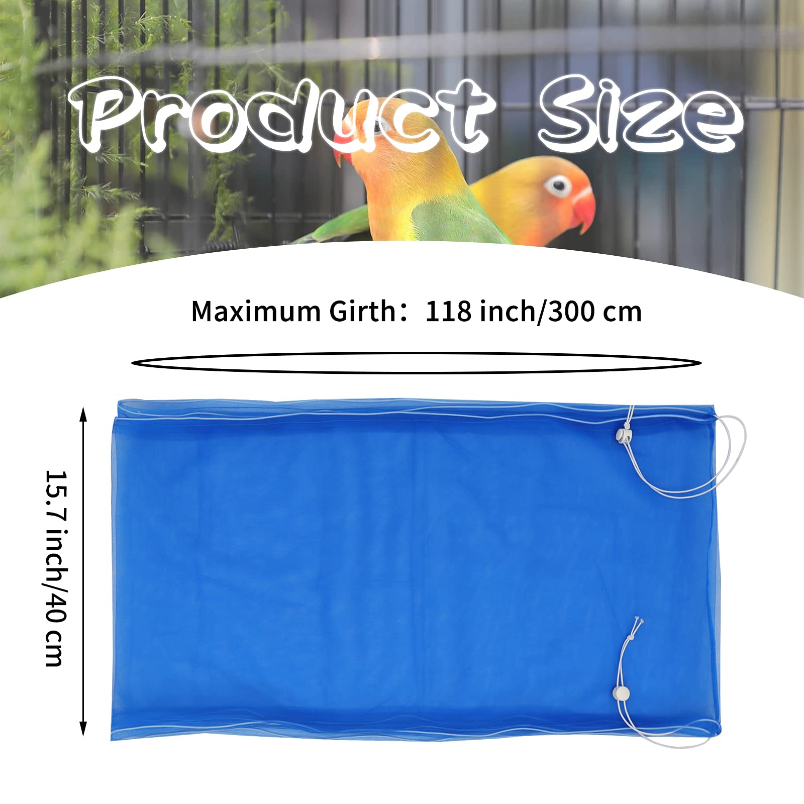 Daoeny Large Bird Cage Cover, Bird Cage Seed Catcher, Adjustable Soft Airy Nylon Mesh Net, Birdcage Cover Skirt Seed Guard For Parrot Parakeet Macaw African Round Square Cages (Blue)