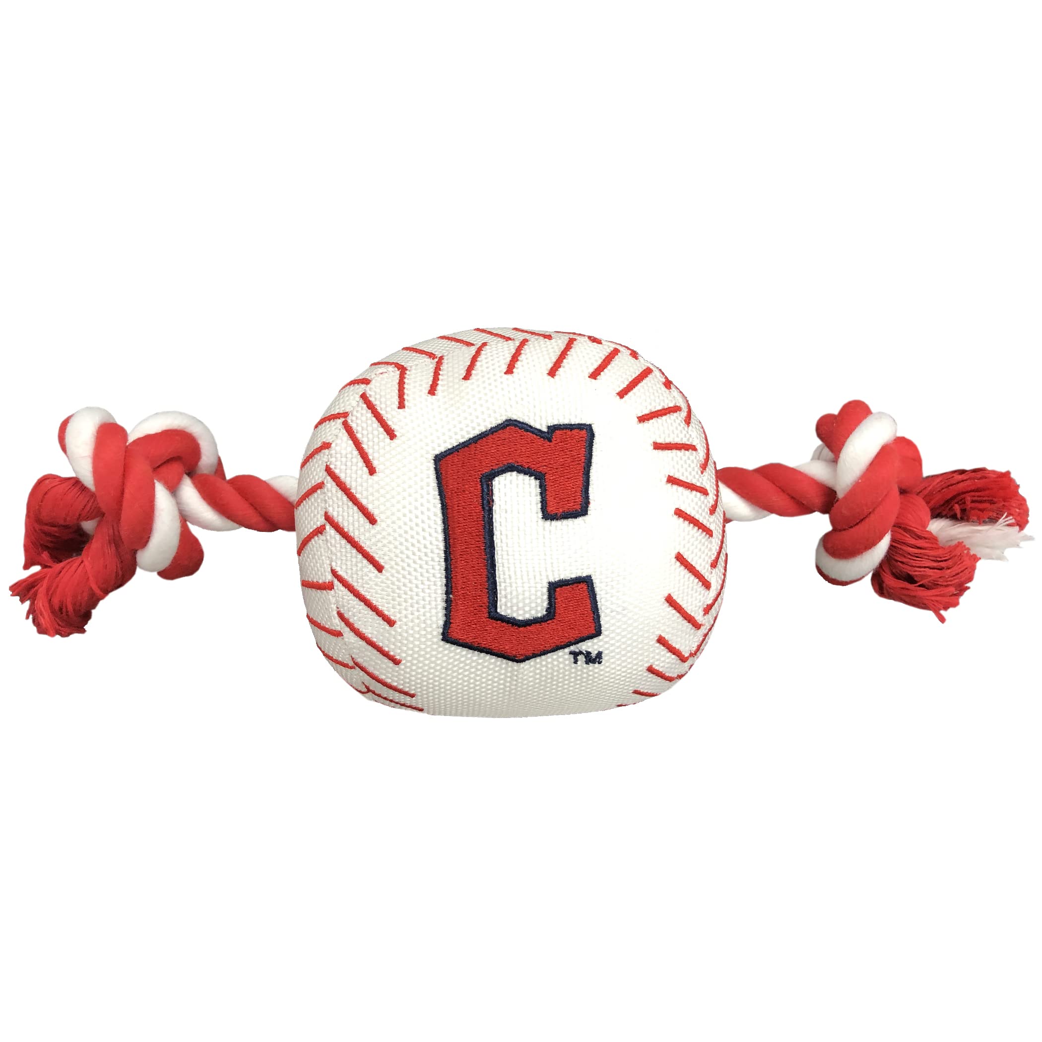 Pets First Mlb Cleveland Guardians Nylon Baseball Toy With Tug Ropes For Dogs & Cats. Tough Nylon, Sporty Baseball Design, Heavy