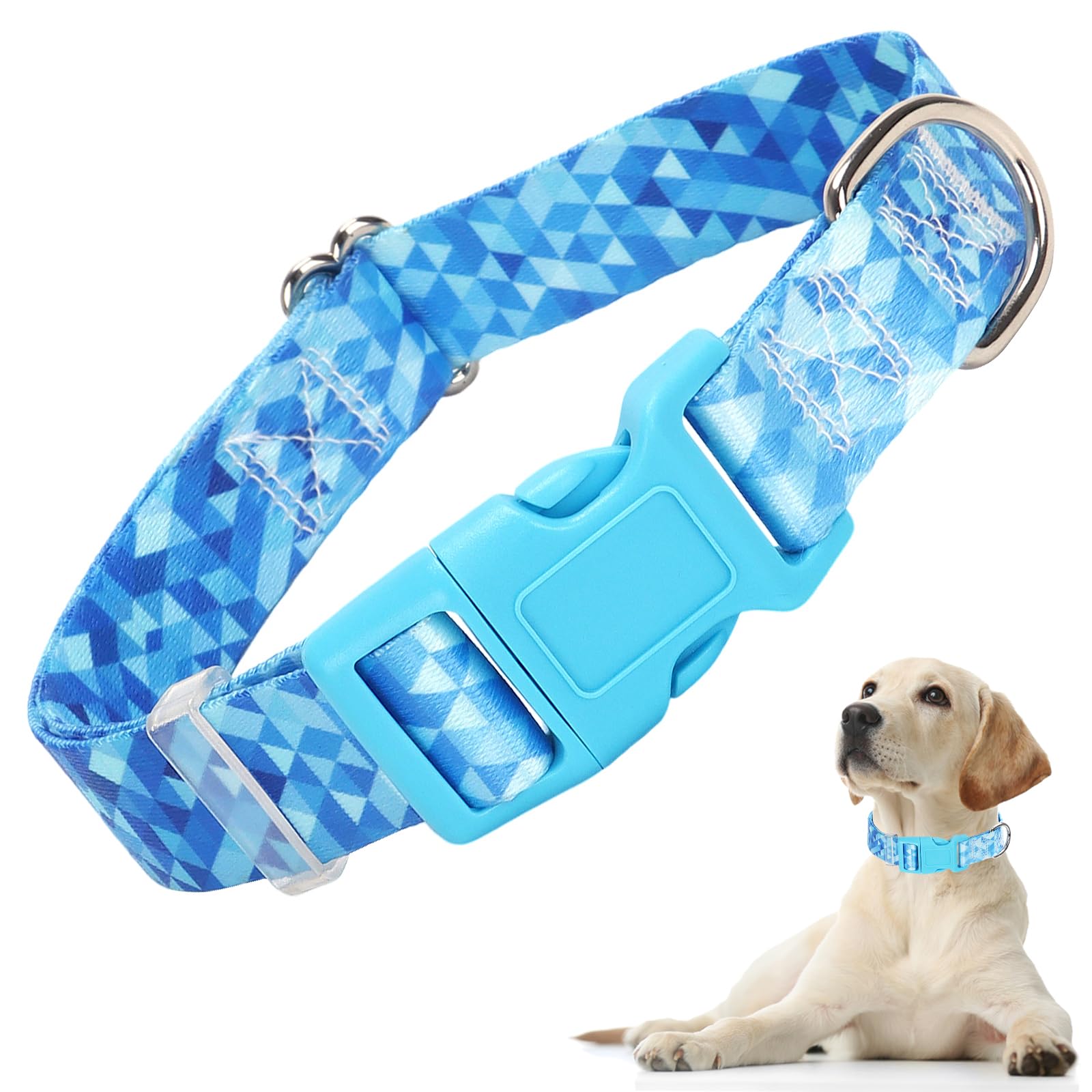 Bule Dog Collar For Puppy Small Dogs, Cute Boy Girl Dog Collar With Geometric Diamond Patterns, Adjustable Heavy Duty Buckle Dog