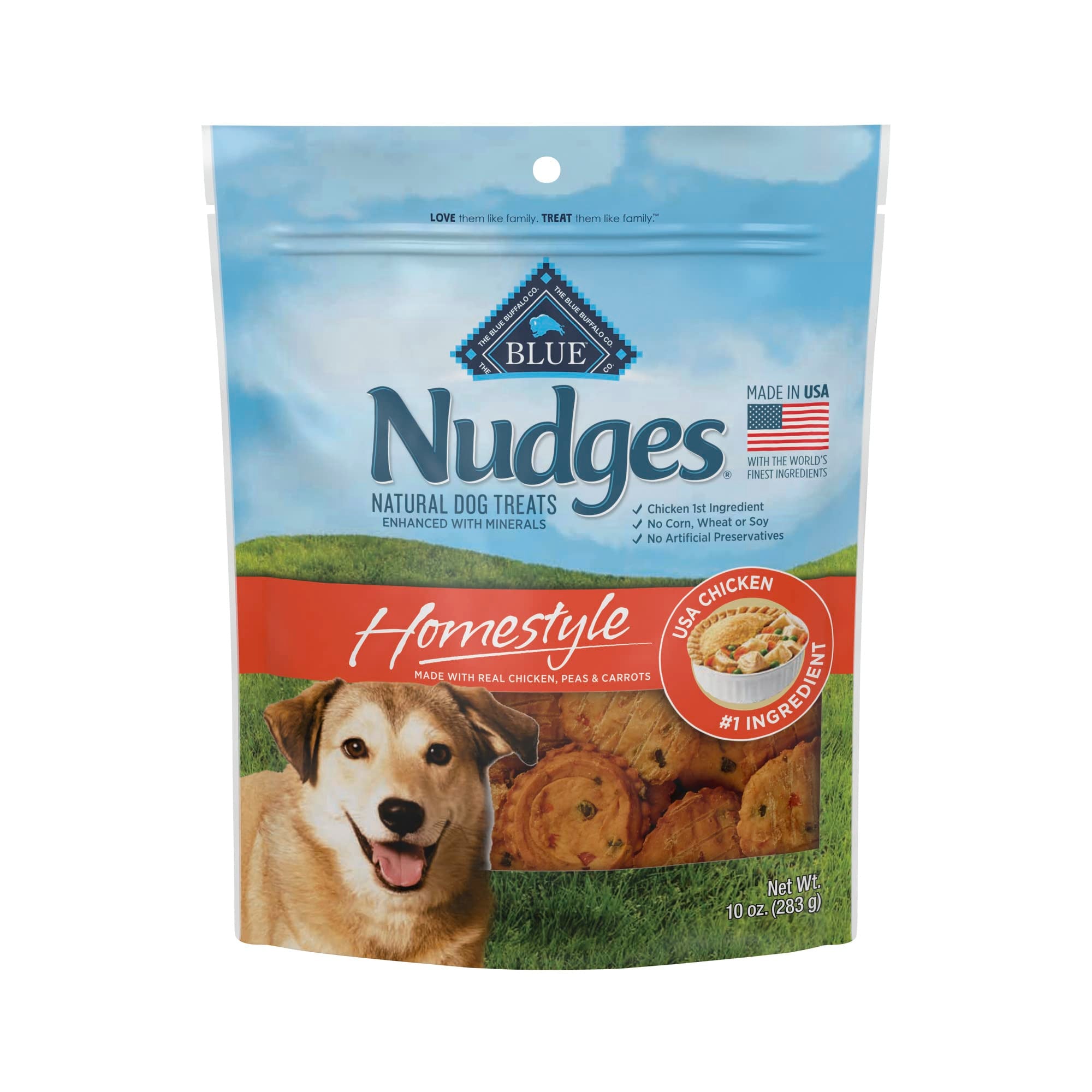 Blue Buffalo Nudges Homestyle Natural Dog Treats Made with Real Chicken, Made in the USA, Chicken, 10-oz Bag