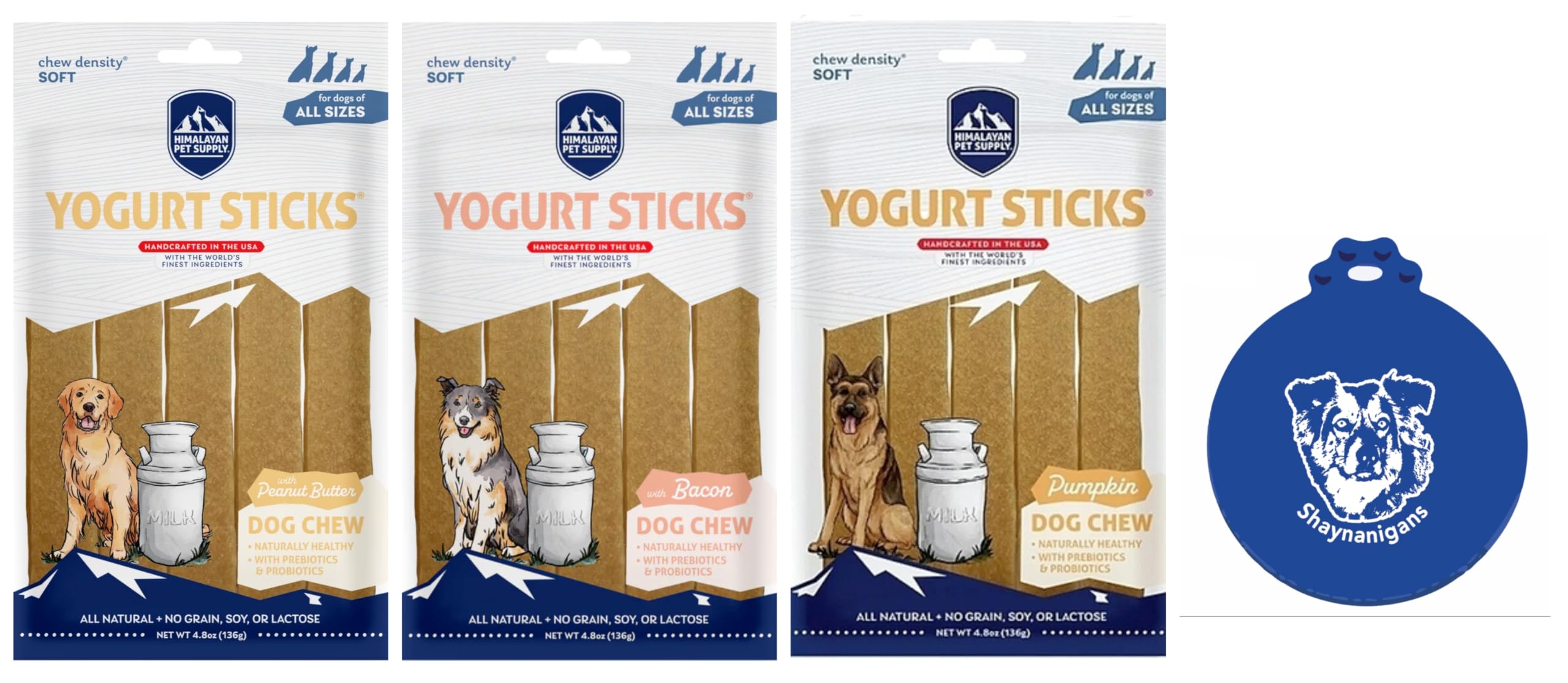 Himalayan Pet Supply Yogurt Sticks Dog Treats in 3 Flavors: 1 Pumpkin, 1 Peanut Butter & 1 Bacon Flavor (3 Bags Total, 5 Sticks/