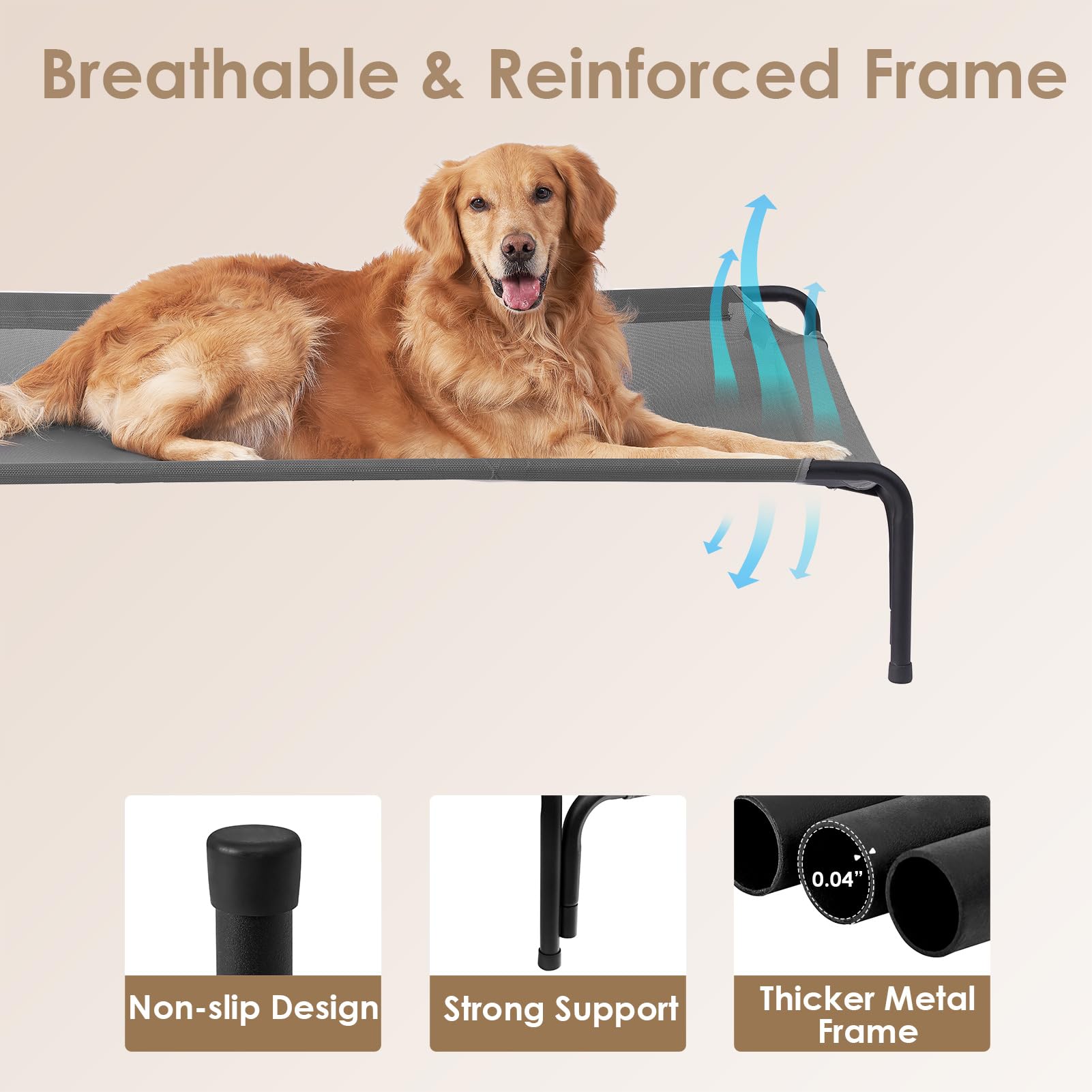Eheyciga Reinforced Elevated Large Dog Cot Bed, Raised Outdoor Dog Hammock, Lifted Pet Platform With Frame And Washable Waterpro
