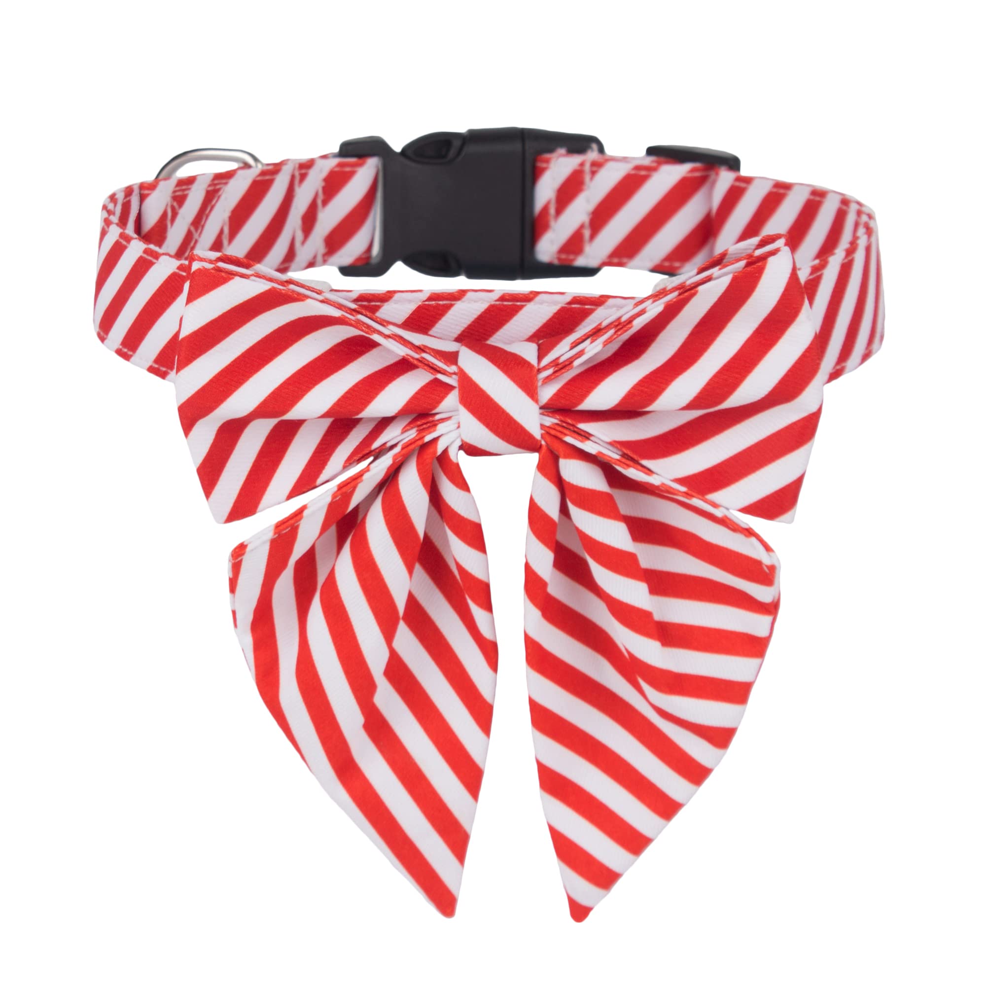 Adoggygo Christmas Dog Collar With Bow, Adjustable Cotton Stripe Bowtie Dog Christmas Collars For Small Medium Large Dogs Pets (Small, Red & White)