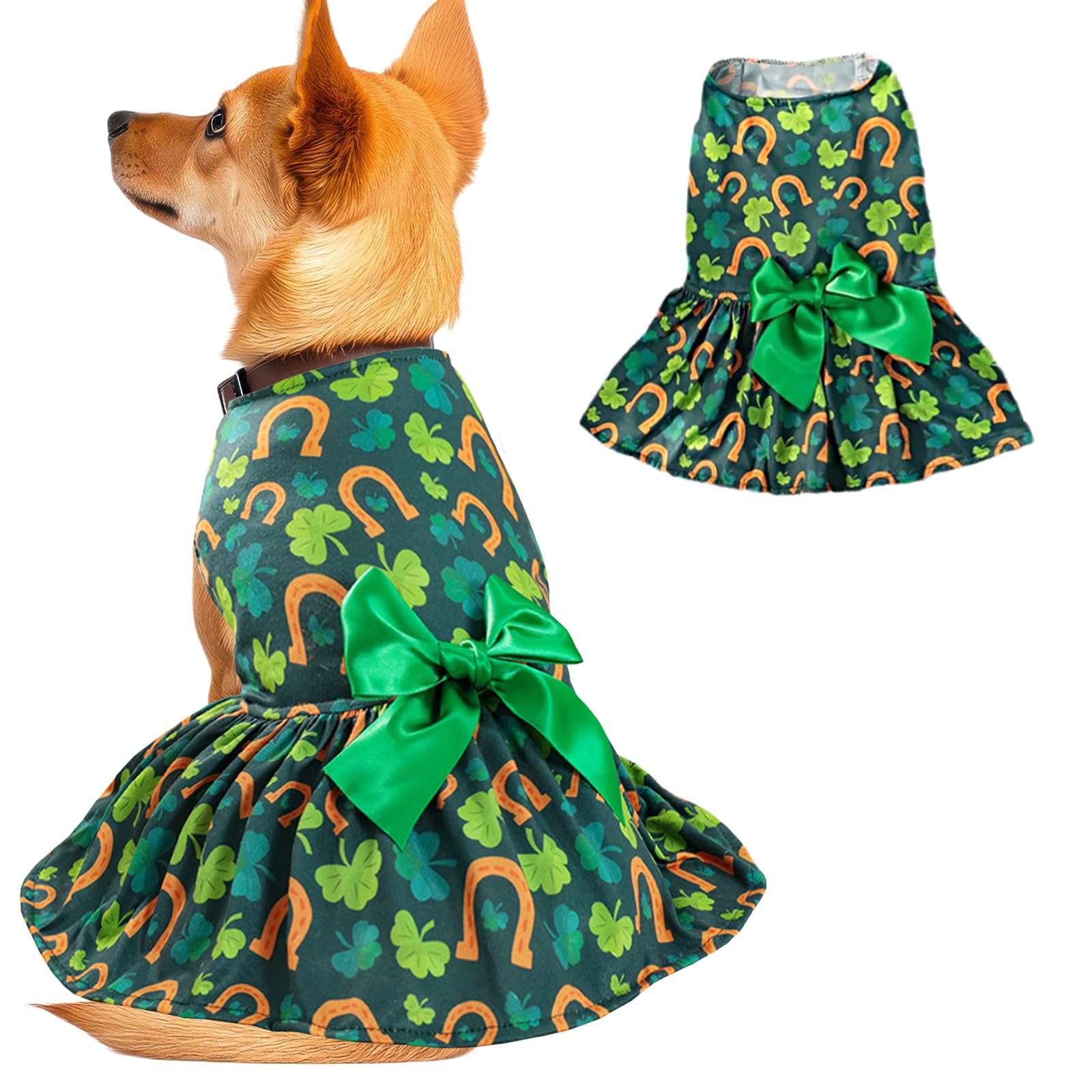 Habbiful Dog St Patricks Day Outfit, Puppy Dog St.Patrick'S Day Clothes Green Dog Skirt Shamrock Dog Dress Spring Summer Pet Dog