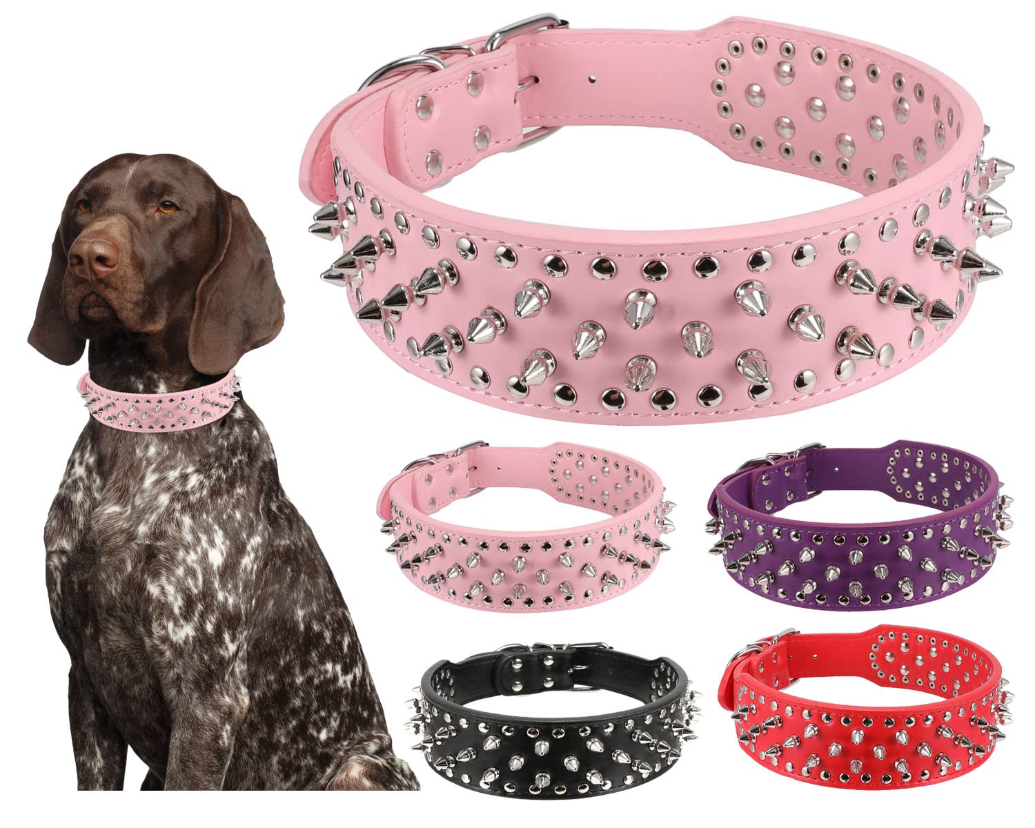 Kocaplye Spiked Dog Collar Rivet Studded Adjustable Pu Leather Spikes Collar For Medium Large Dogs 2' Wide Spike Collars