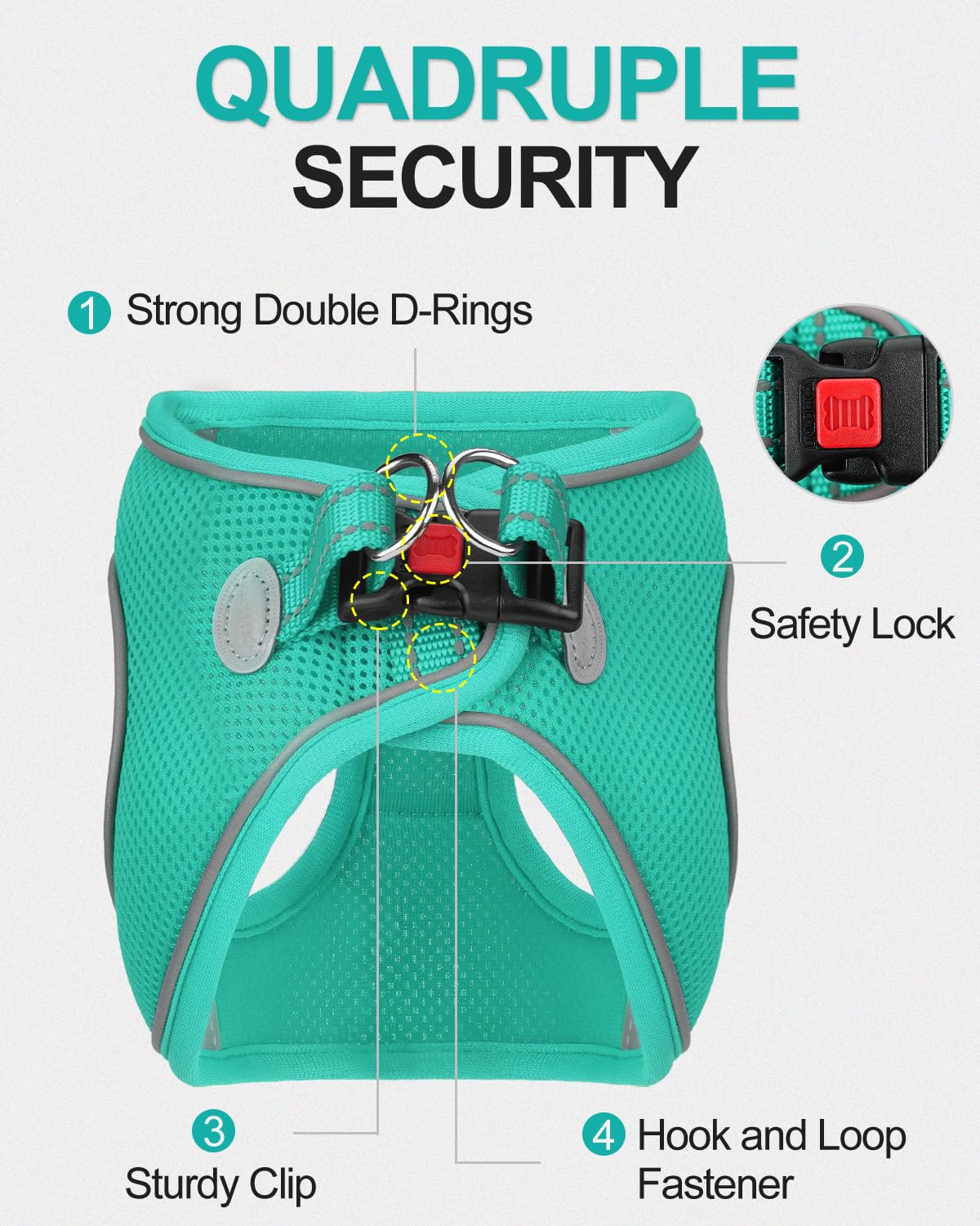 Joytale Small Dog Harness, Breathable Mesh Step-In Vest, Reflective Soft Padded Harnesses For Medium Dogs, Teal, Xl