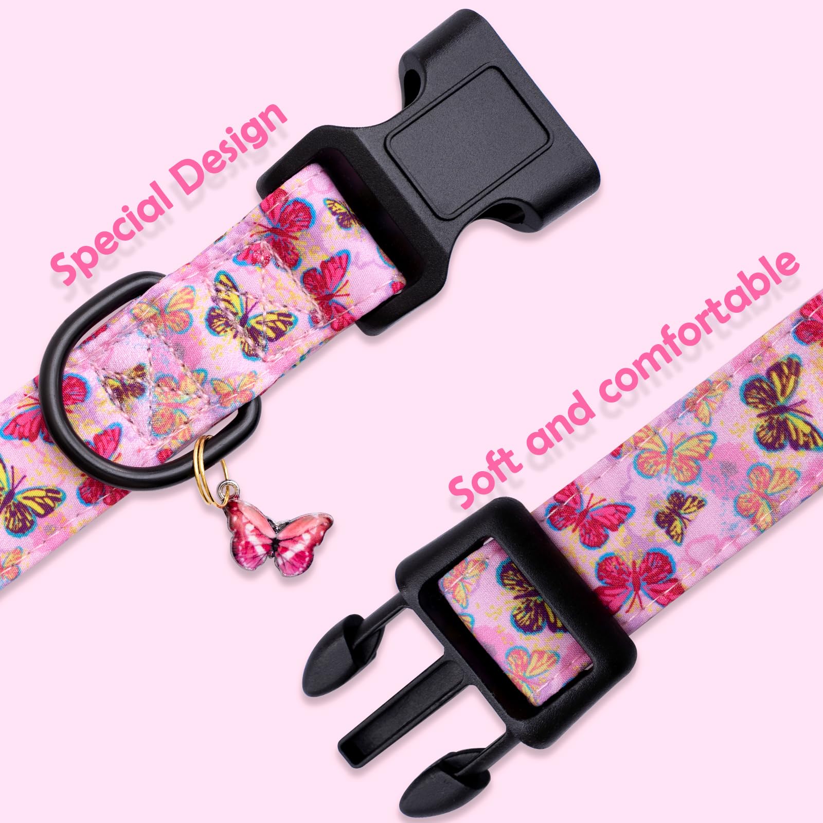 Faygarsle Dog Collar For Small Medium Large Dogs Cute Pink Puppy Collars For Female Dogs Butterfly Patterned Pet Collars For Sum