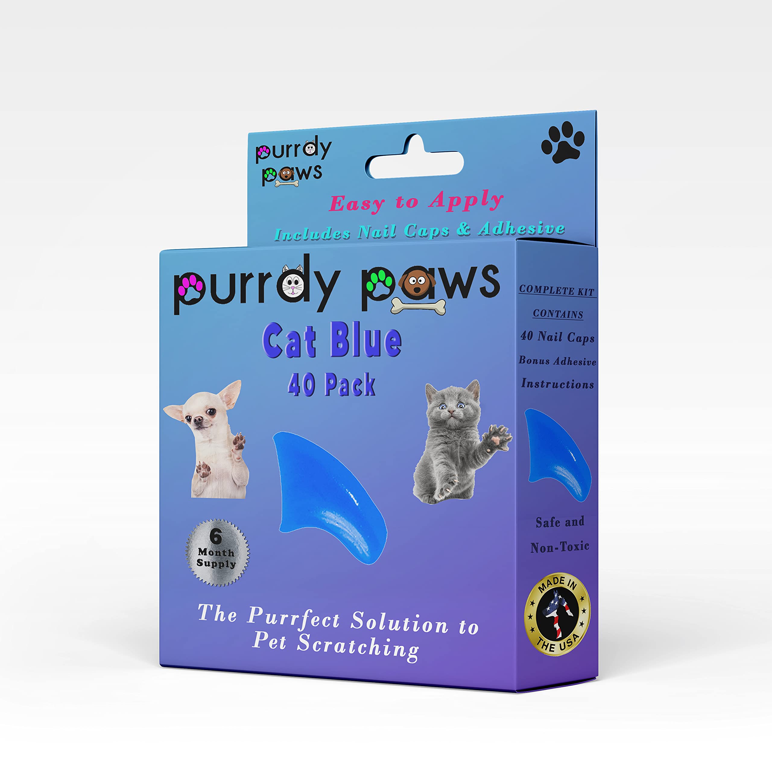 Purrdy Paws 6 Month Supply Soft Nail Caps For Cats Blue Large - Extra Adhesives