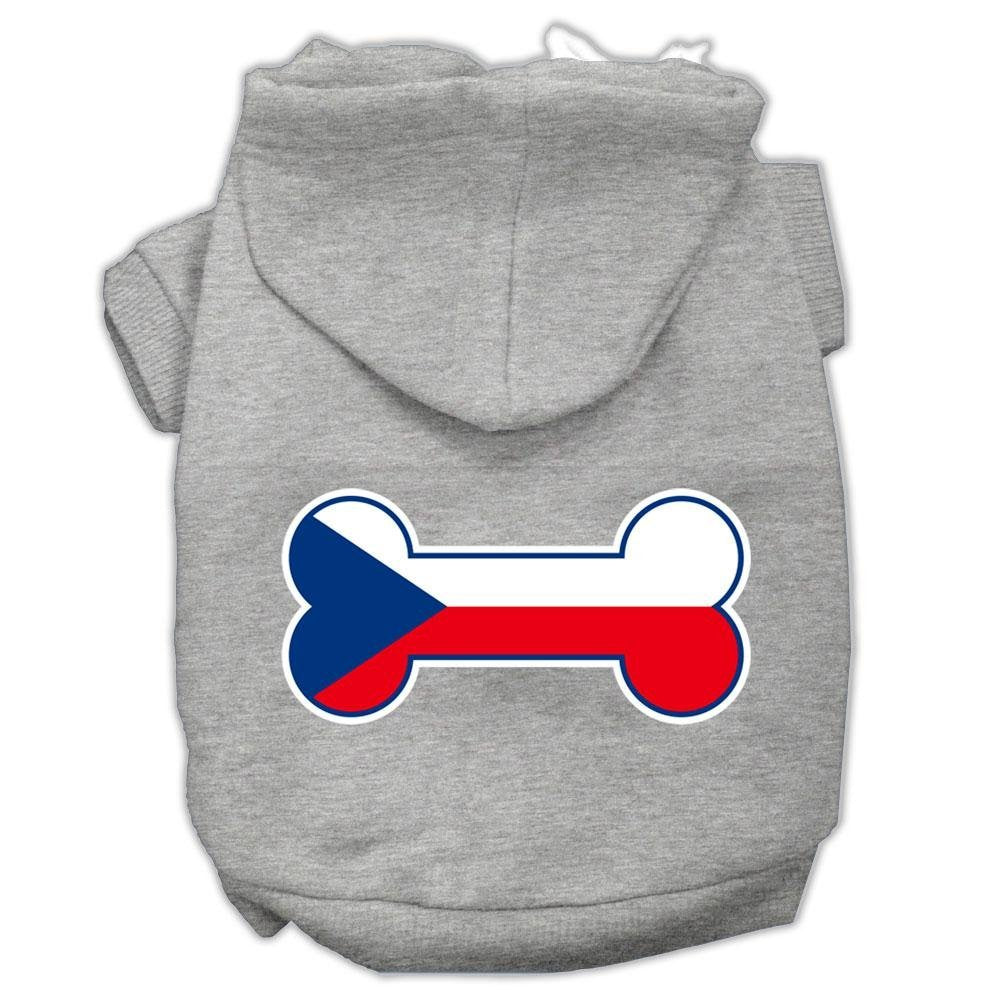 Pet, Dog & Cat Hoodie Screen Printed, 'Bone Shaped Czech Republic Flag' Gray 2Xl (20-25 Lbs.)