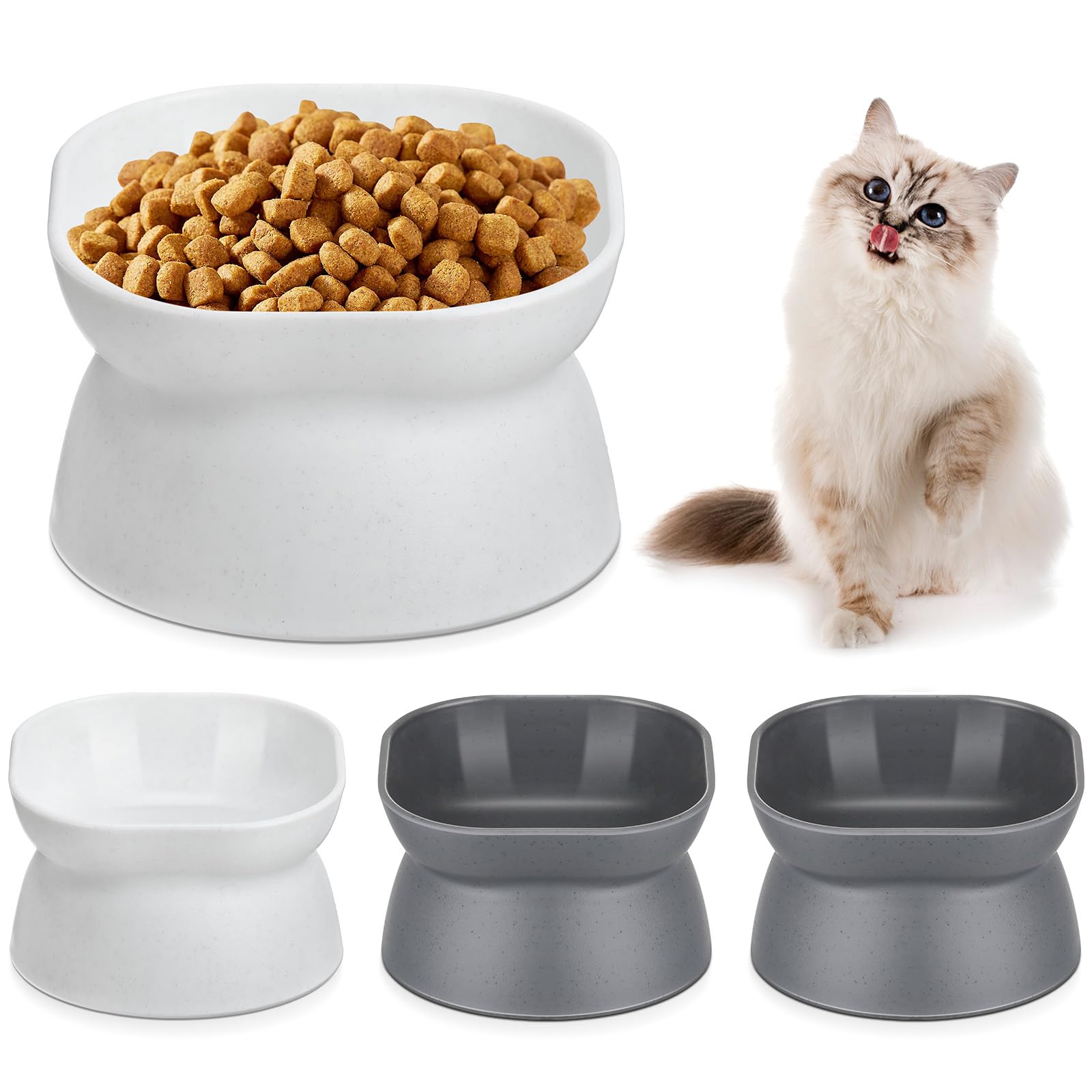 Clysee 4 Pieces Plastic Tilted Elevated Cat Bowls Raised Cat Food Bowls Elevated Feeding Dish for Flat Faced Kitten Kitty Pets S