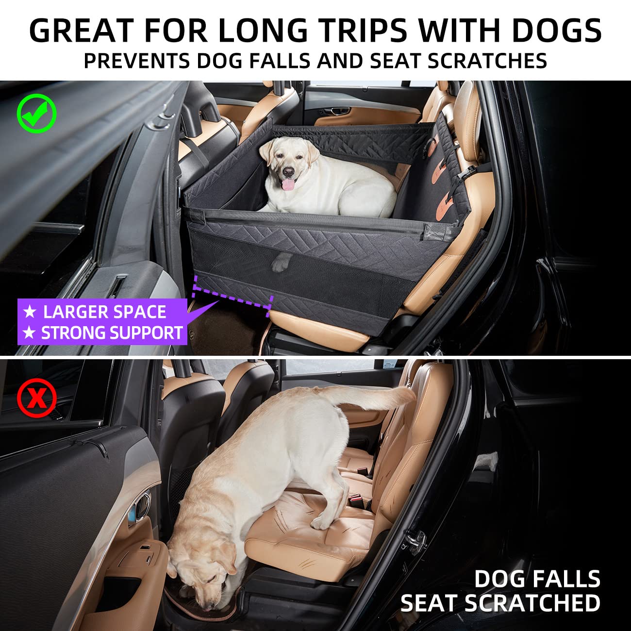 TKYZ Large Dog Car Seat,Back Seat Extender for Dogs,Waterproof Medium Dog Seat Cover for Backseat, Pet Bed for Car Hammock(Black