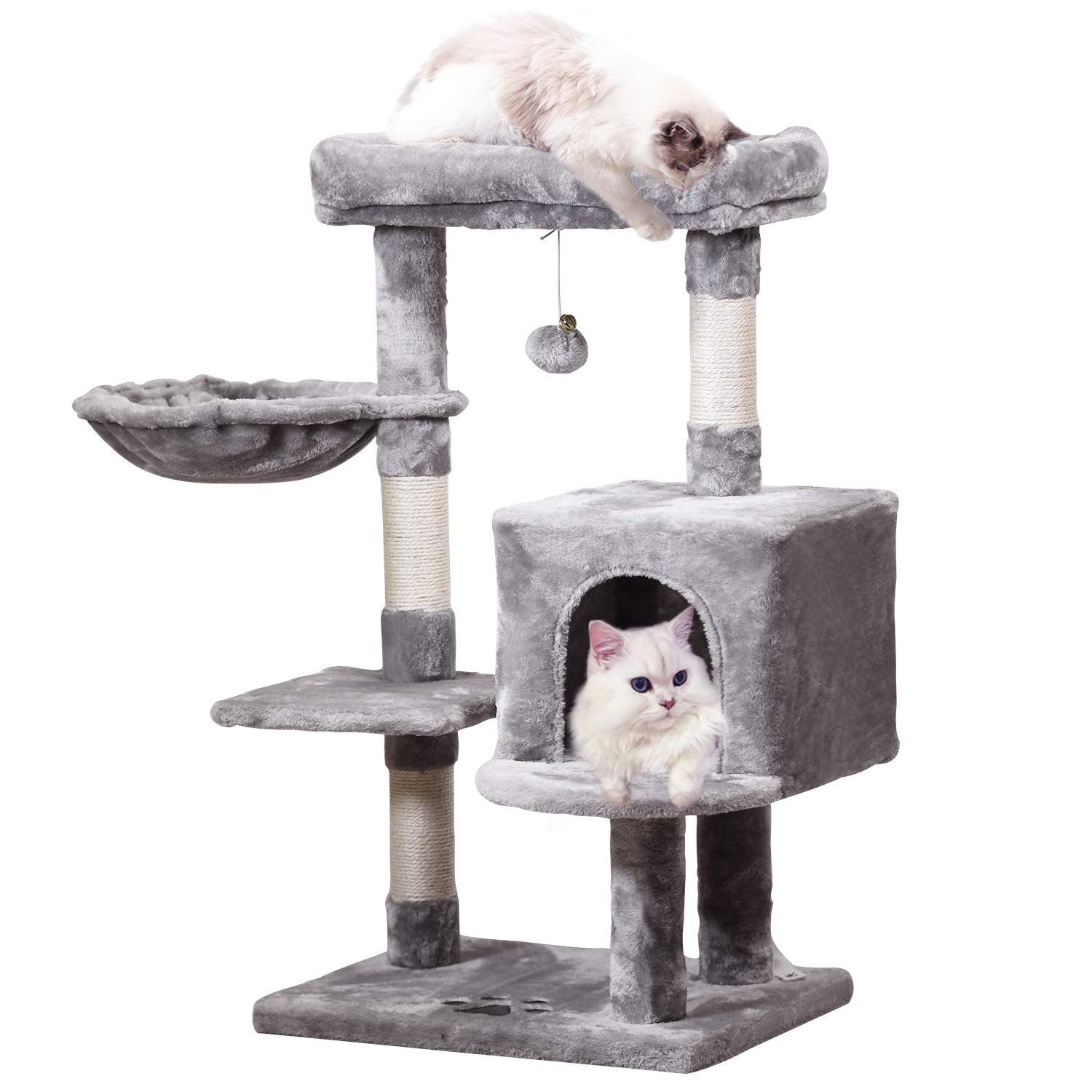 Jissbon Multi-Level Cat Tree Condo, Activity Centre Cat Tower Furniture With Sisal-Covered Scratching Posts, Padded Plush Perch,