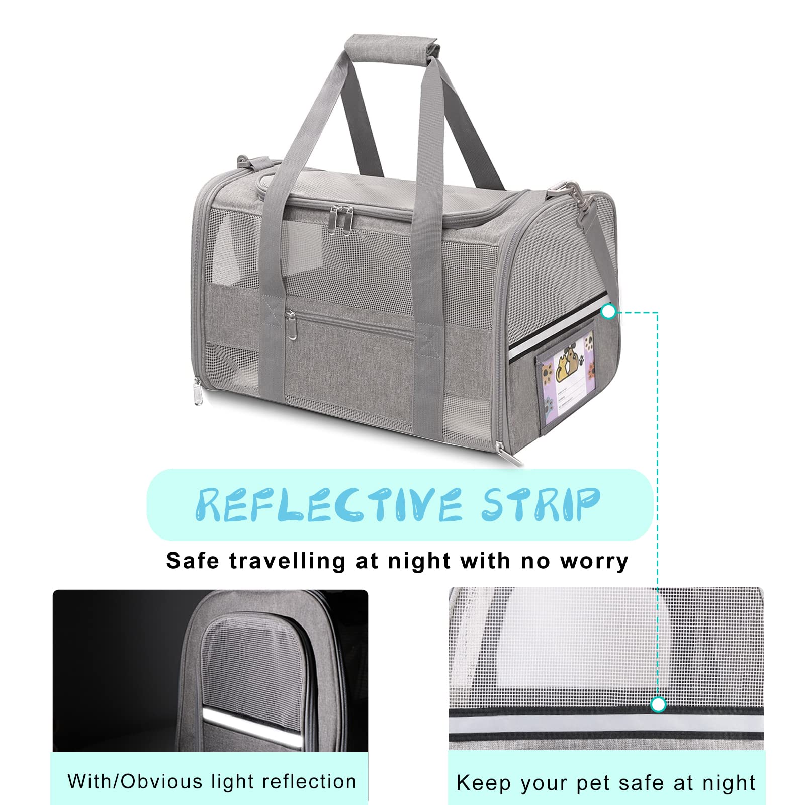 CUSSIOU Soft Sided Cat Carrier for Small Cats Puppies up to 15 Lbs, Airline Approved Pet Carrier Collapsible Travel Puppy Carrie