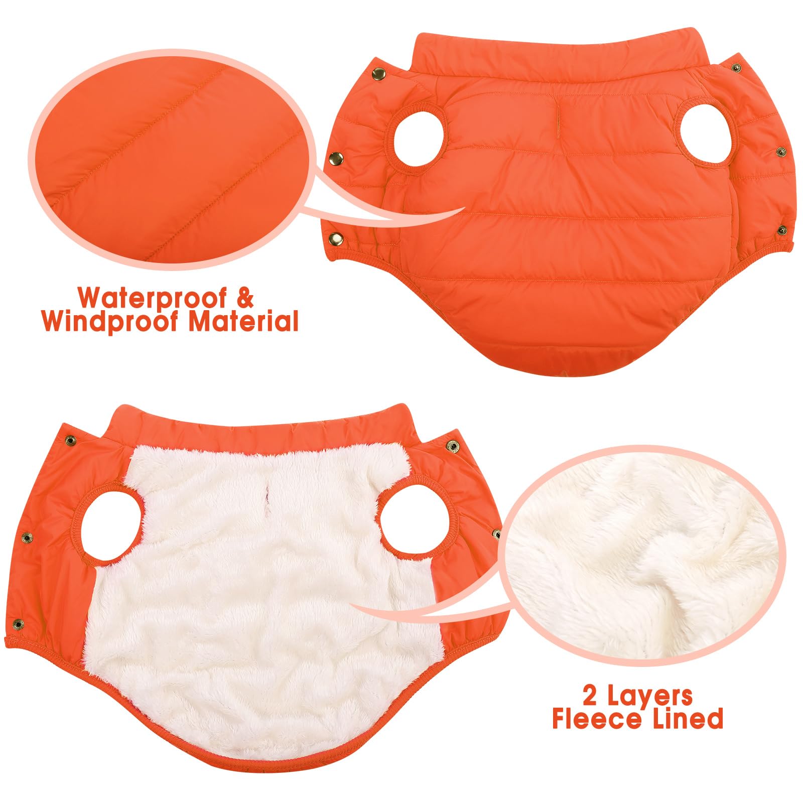 Asenku Windproof Dog Winter Coat Waterproof Dog Jacket Warm Dog Vest Cold Weather Pet Apparel With 2 Layers Fleece Lined For Small Medium Large Dogs (Orange, 3Xl)